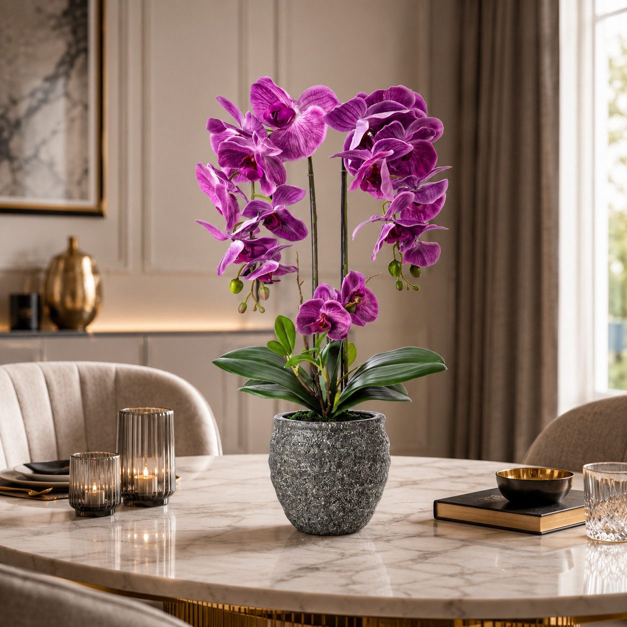 Kunstorchidee PASCH® Orchidee künstlich wie echt (60cm) in Urban Stone Töpfen Orchidee, PASCH, Real Touch Blüten, Handgefertigter Stone Cube