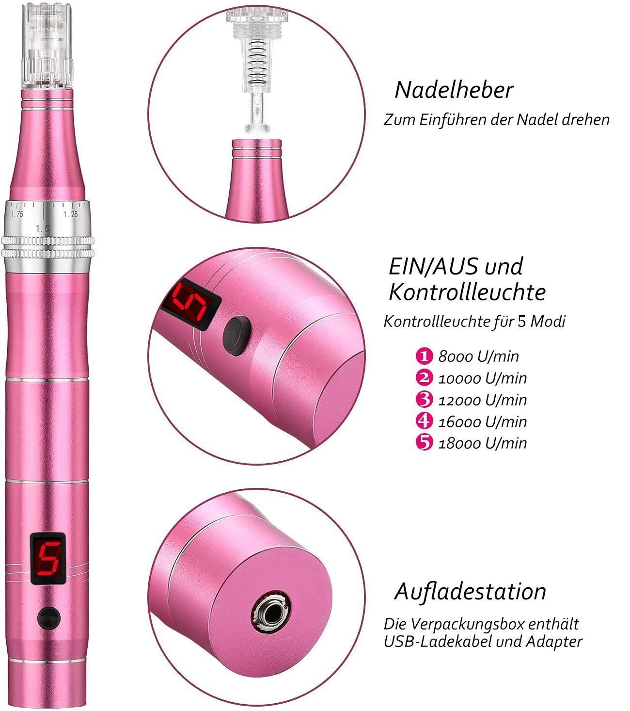 TUWENA Mikrodermabrasionsgerät Mikrodermabrasionsgerät mit LCD-Display und 12 Nanonadeln