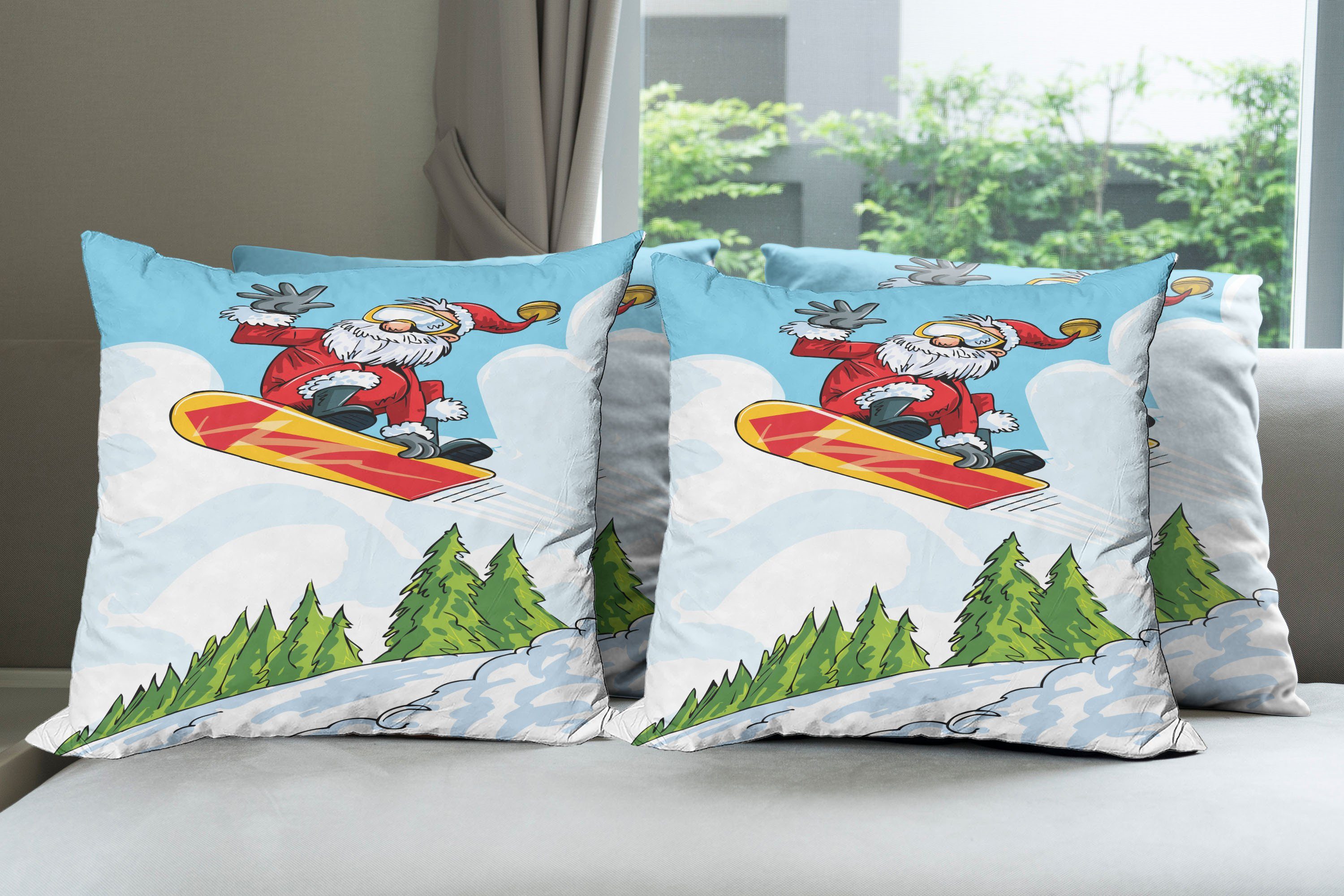 Weihnachtsmann Digitaldruck, Springen Stück), Accent Doppelseitiger Pines Sie Kissenbezüge Snowboard auf Modern Abakuhaus (4