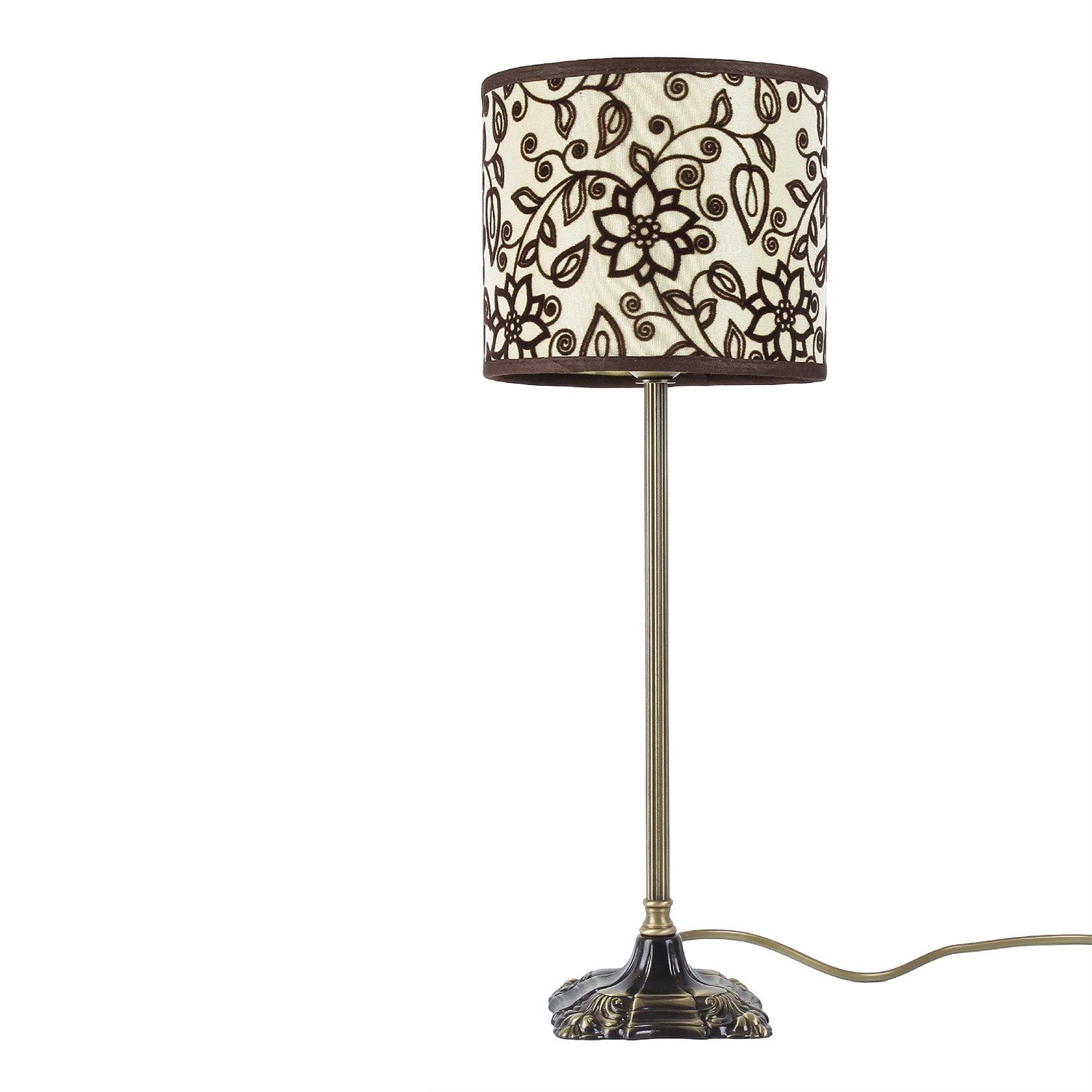 Licht-Erlebnisse Tischleuchte HABRIEL, ohne Leuchtmittel, Florale Tischlampe Messing hell Stoff E14 Premium bronziertes