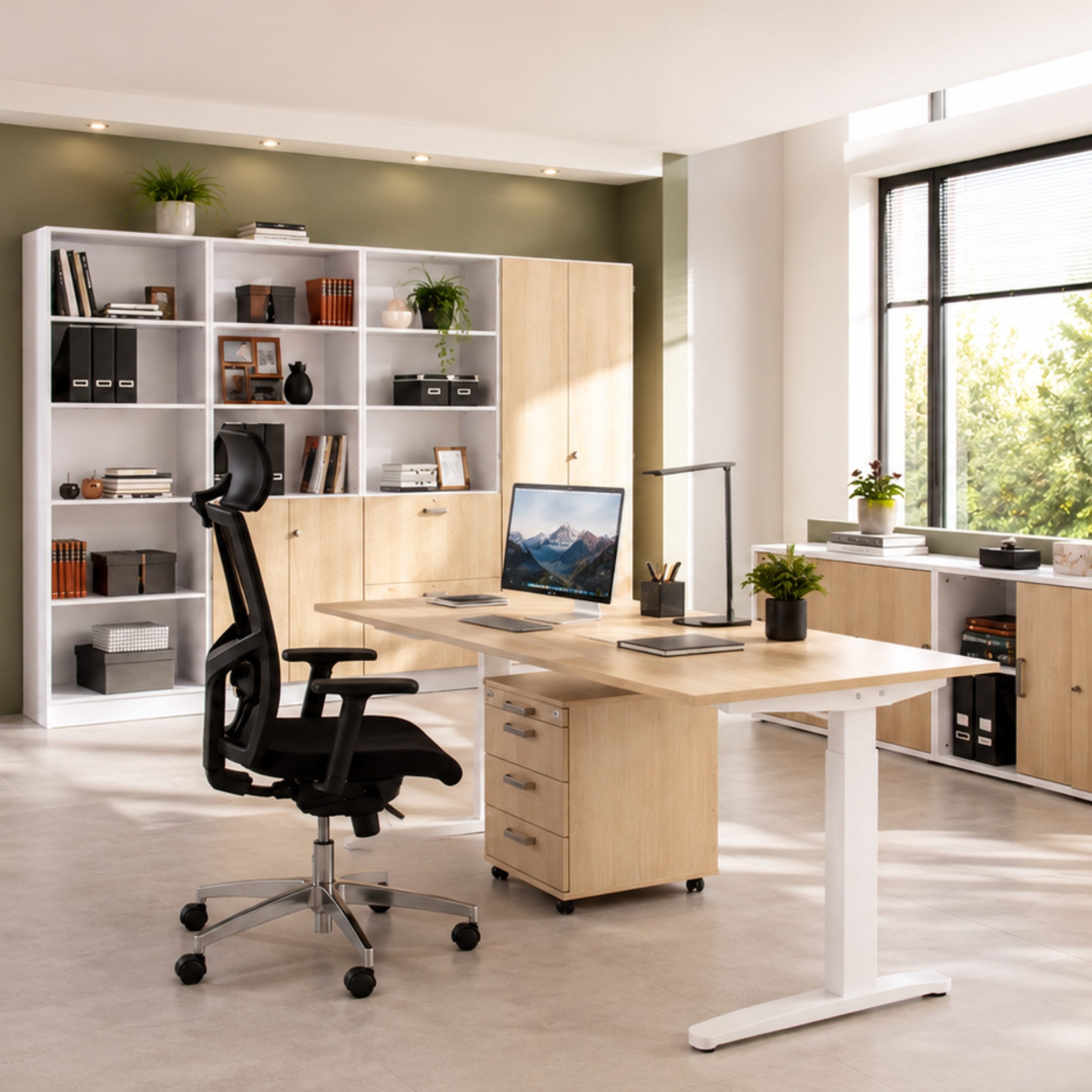 bümö Schreibtisch XB-Serie, Rechteck: 200 x 80 cm - Dekor: Graphit - Gestell: Weiß/Alu poliert