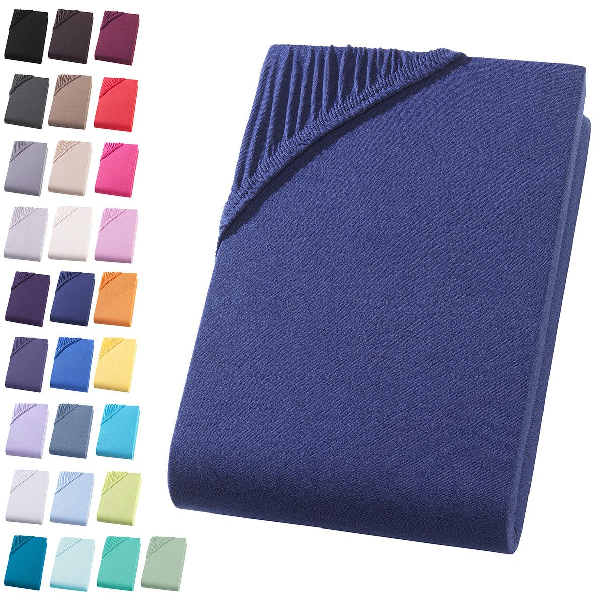 Visaggio Spannbettlaken Jersey aus 100% Baumwolle Spannbetttuch Bettlaken, Jersey, Gummizug: rundum, Spannbettlaken, für Matratzenhöhen bis 22 cm, Steghöhe 30 cm