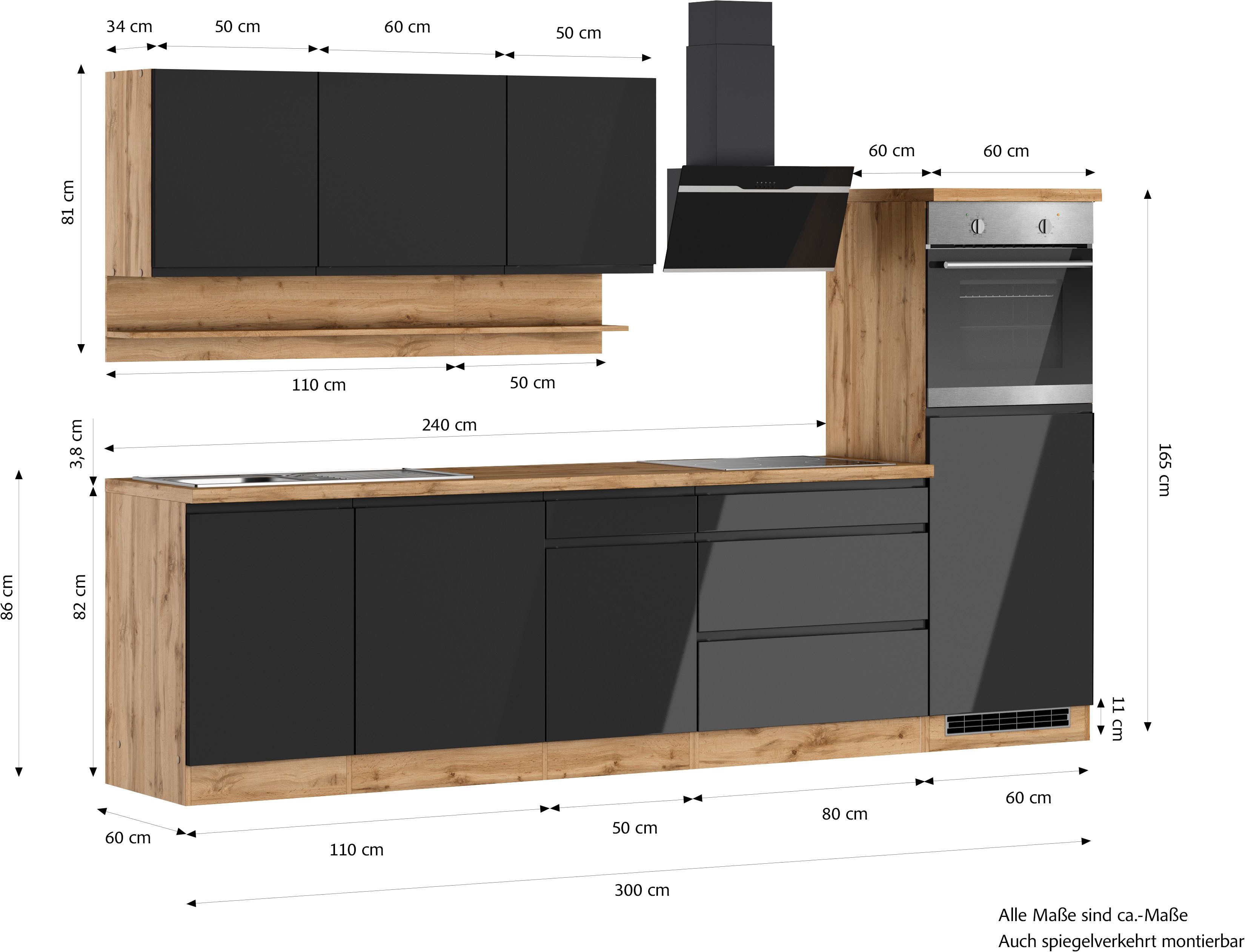 KOCHSTATION Küchenzeile KS-Virginia,neu in verbesserter Ausführung, Breite 300 cm, Soft-Close, wahlweise mit E-Geräten