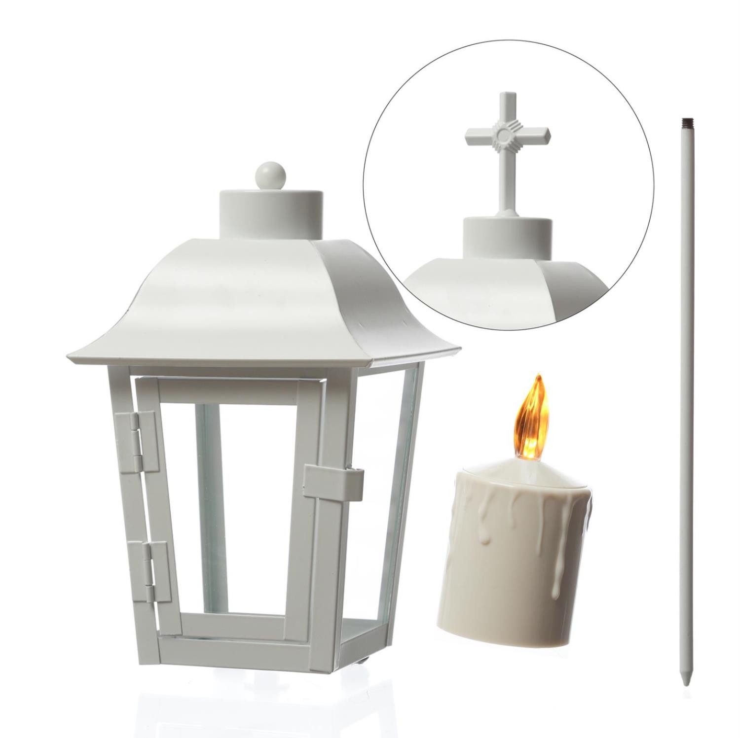 MARELIDA LED Laterne Grablaterne mit LED Kerze Grablicht wechselbare Spitzen Grablampe weiß, LED Classic, amber