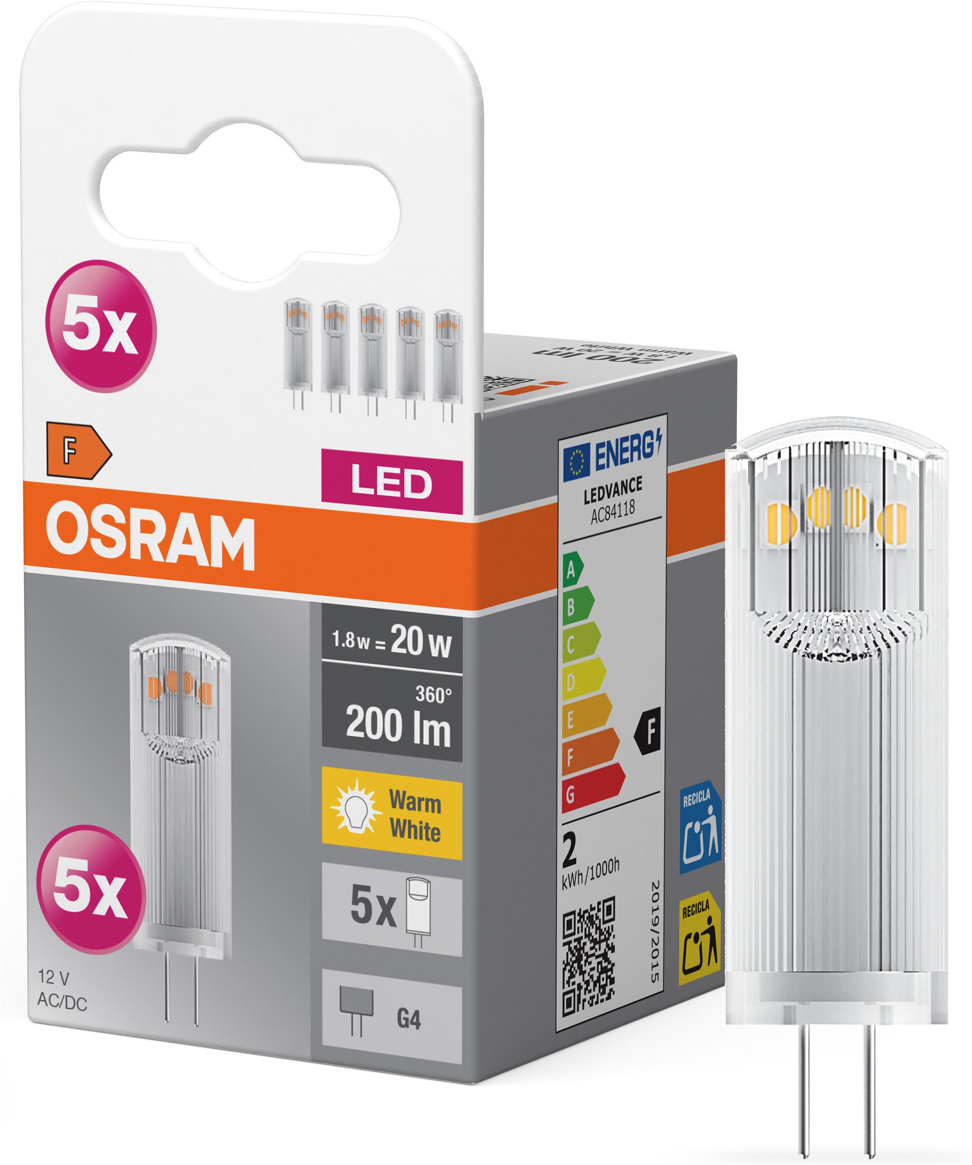 Osram LED-Leuchtmittel Star PINLED-Lampe, Klar, G4, 5 St., Warmweiß
