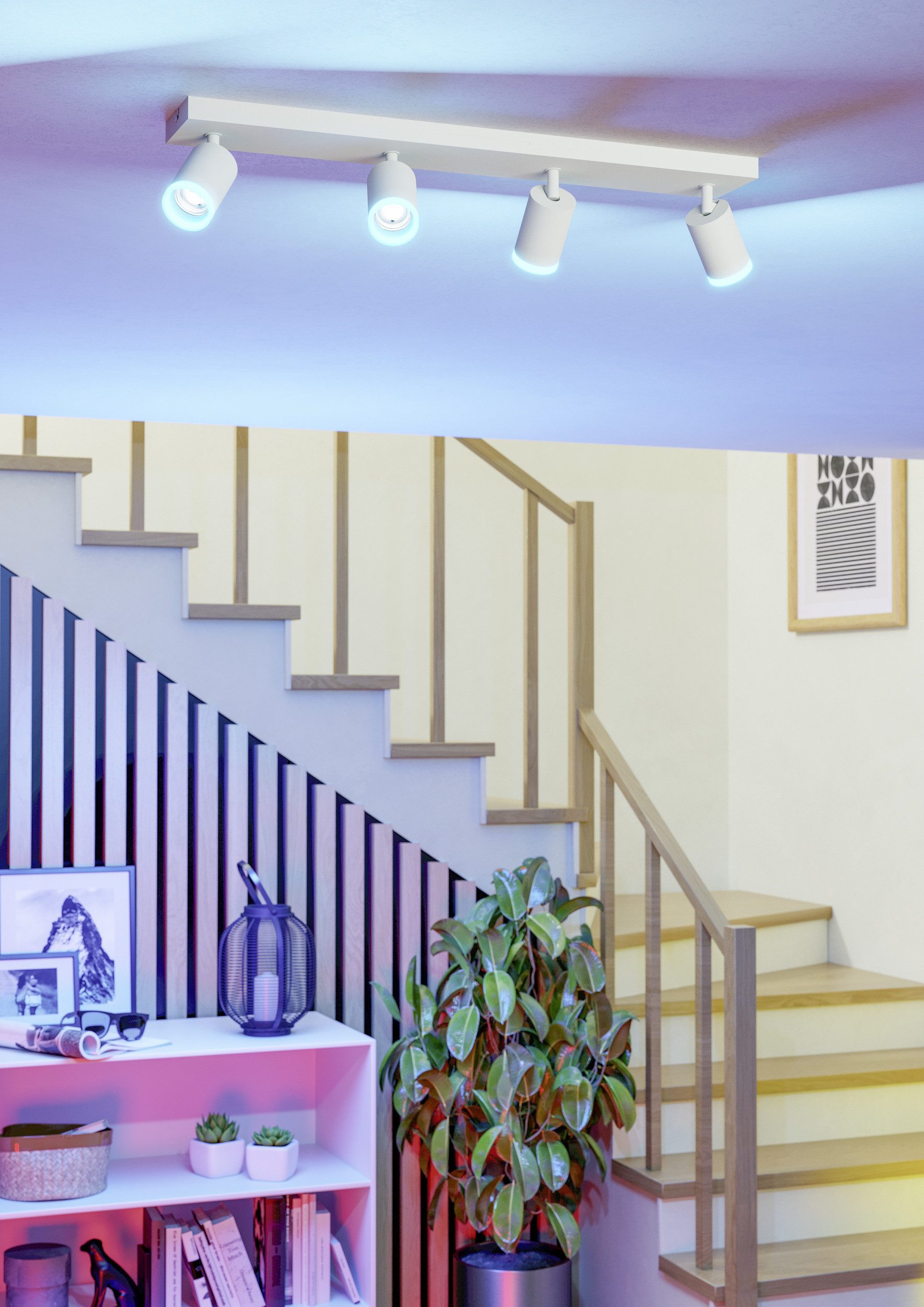 EGLO Deckenspot MELITELLO-Z Spotlampe - Alu, Stahl - LED - 4X3,7W - IP20, CCT - über Fernbedienung, Dimmfunktion, Farbwechsel, Memoryfunktion, Nachtlichtfunktion, RGB, Weckerfunktion, dimmbar über Fernbedienung, mehrere Helligkeitsstufen, LED fest integriert, Kaltweiß, Neutralweiß, RGB, Warmweiß, Wandleuchte, Wandspot, schwenkbar, Strahler, L68 x B10,5 x H8 cm