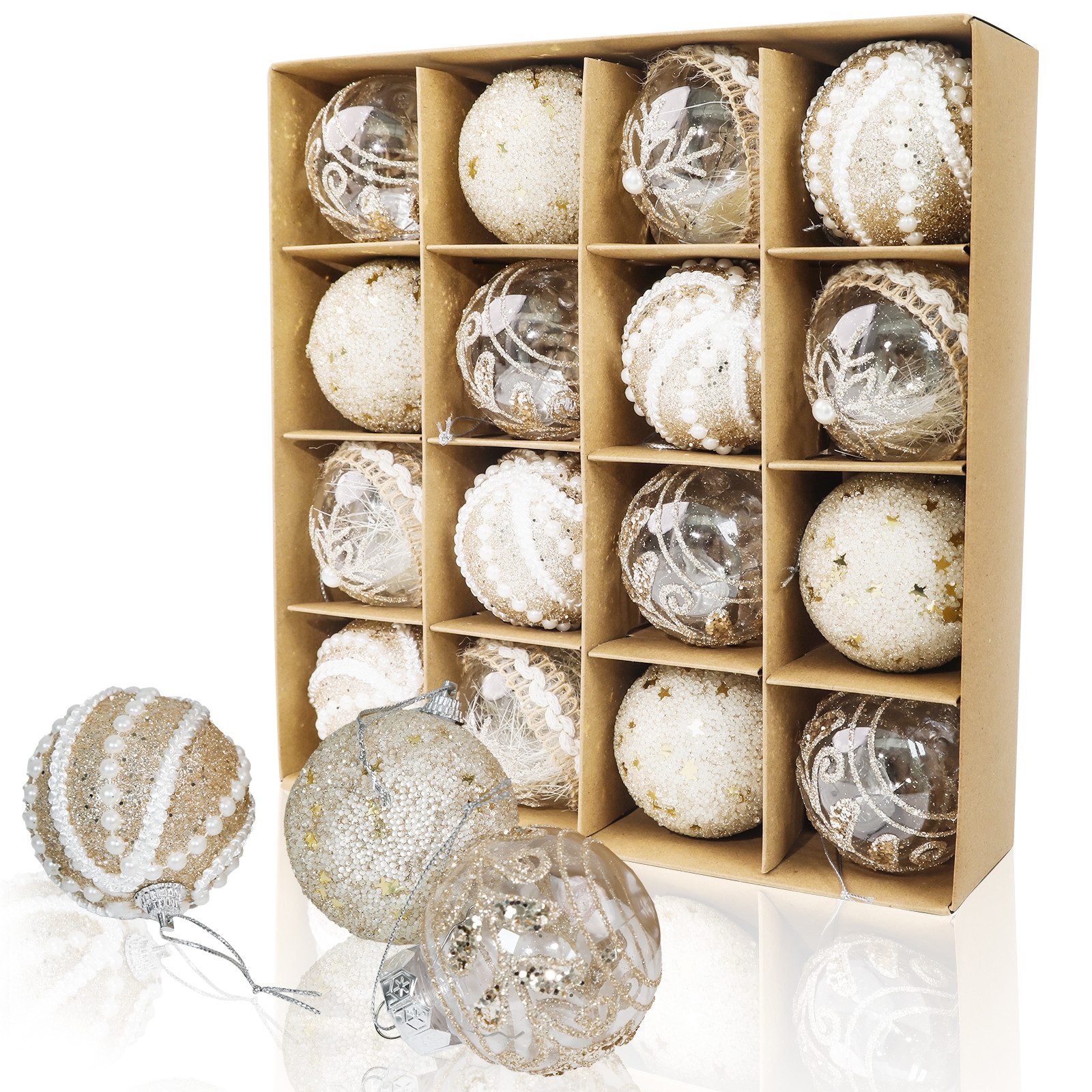 M&W DAS DESIGN Weihnachtsbaumkugel Christbaumschmuck Champagner Mini Outdoor Weihnachten 6CM