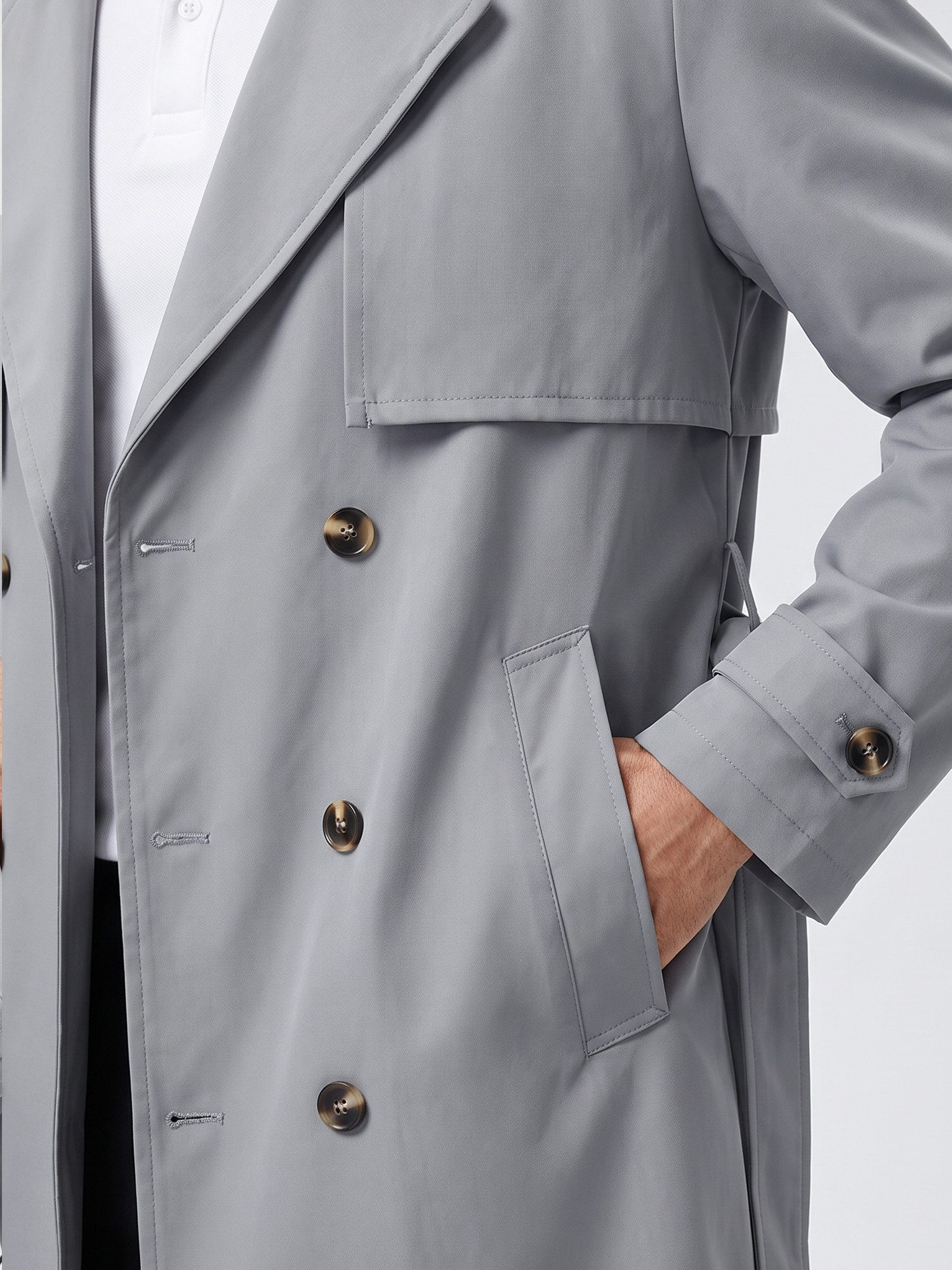 Allthemen Trenchcoat mit Gürtel Herren Langmantel zweireihig Mantel klassische Herbstjacke – Bild 5 von 5