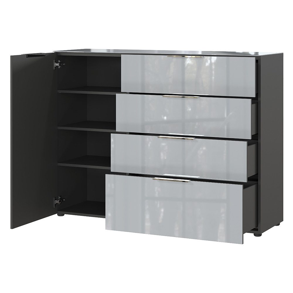 Lomadox Kommode OXFORD-01, Sideboard Stauraumschrank silbergrau graphit, B/H/T ca. 134/102/42 cm