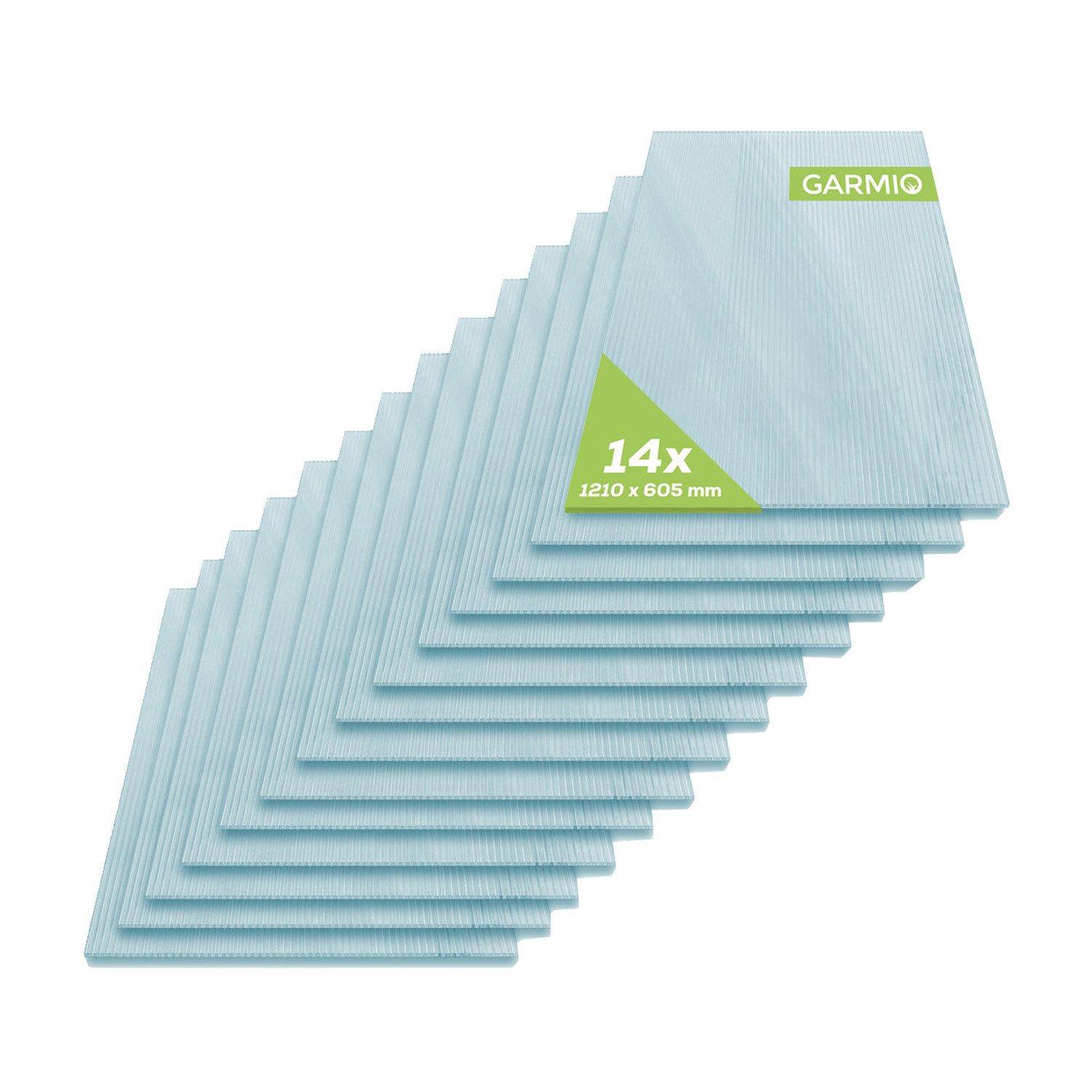 GARMIO Gewächshaus Hohlkammerstegplatten ACRI 4mm, Ersatz Gewächshausplatten 10,25m, Set aus 14 Platten, Polycarbonat transparent, UV-beständig