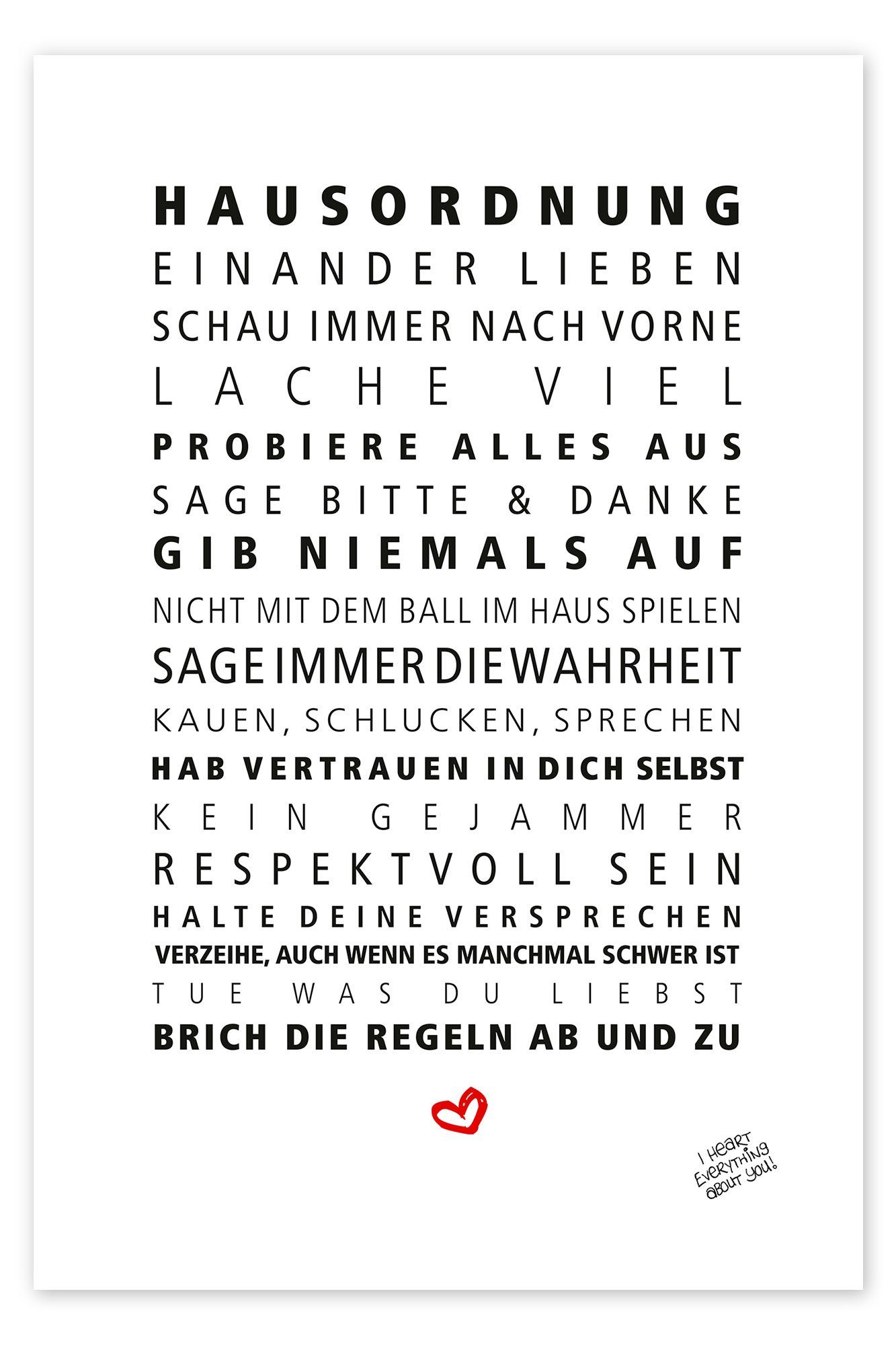 Posterlounge Poster Formart - Zeit für Schönes!, Hausordnung, Flur Illustration