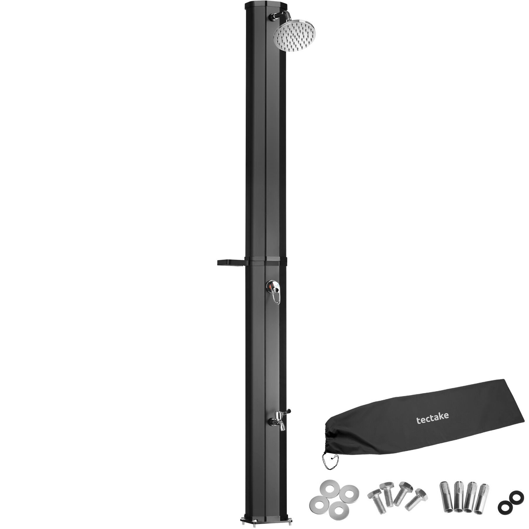 tectake Gartendusche Solardusche - große Kapazität und drehbarer Kopf (Freiluftdusche Ofanto, 1 St., in Schwarz), Korrosions-, UV- und temperaturbeständig