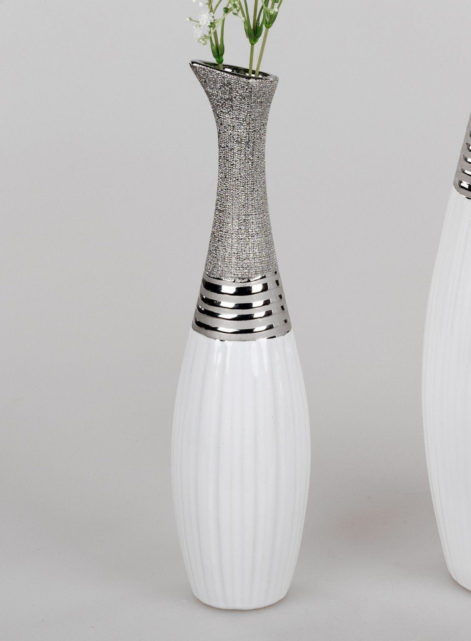 formano Bodenvase D:10cm H:40cm Silver, Silber White Keramik