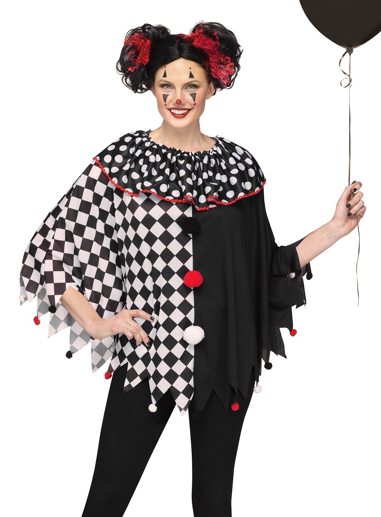 Fun World Clown-Kostüm Pierrot Poncho - Clowns Kostüm für Fasching Hallow, Lockeres Oberteil für weibliche Clowns und Pantomimen