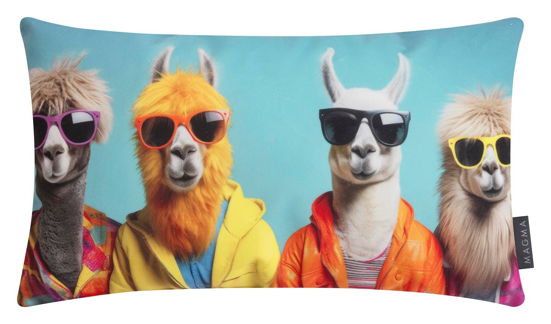 Magma Heimtex Dekokissen Sofakissen Crazy lustige Lamas Erdmännchen Katze und Hunden, gefülltes Zierkissen