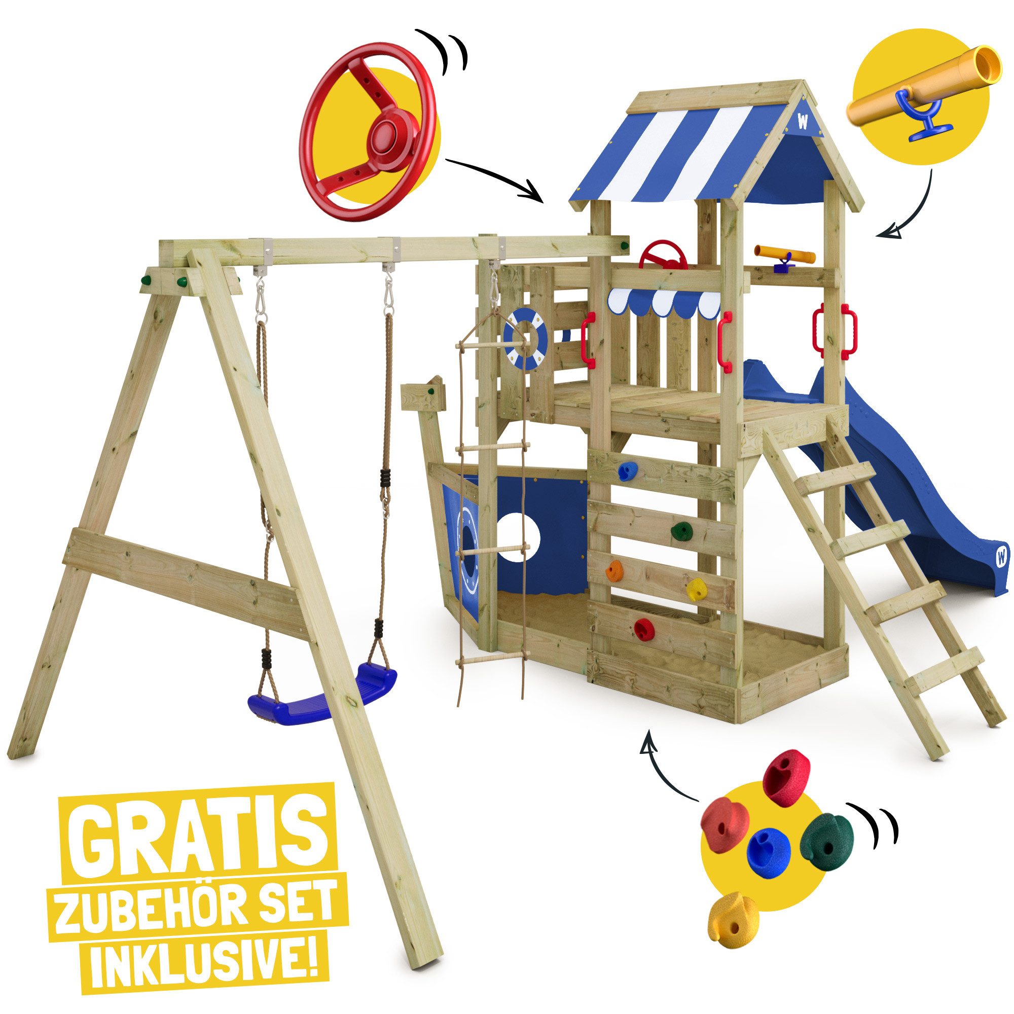 Wickey Spielturm SeaFlyer – Maritimer Kinderkletterturm in Schiffsoptik, Klettergerüst - Perfekt für kleine Seefahrer mit 10 Jahren Garantie*