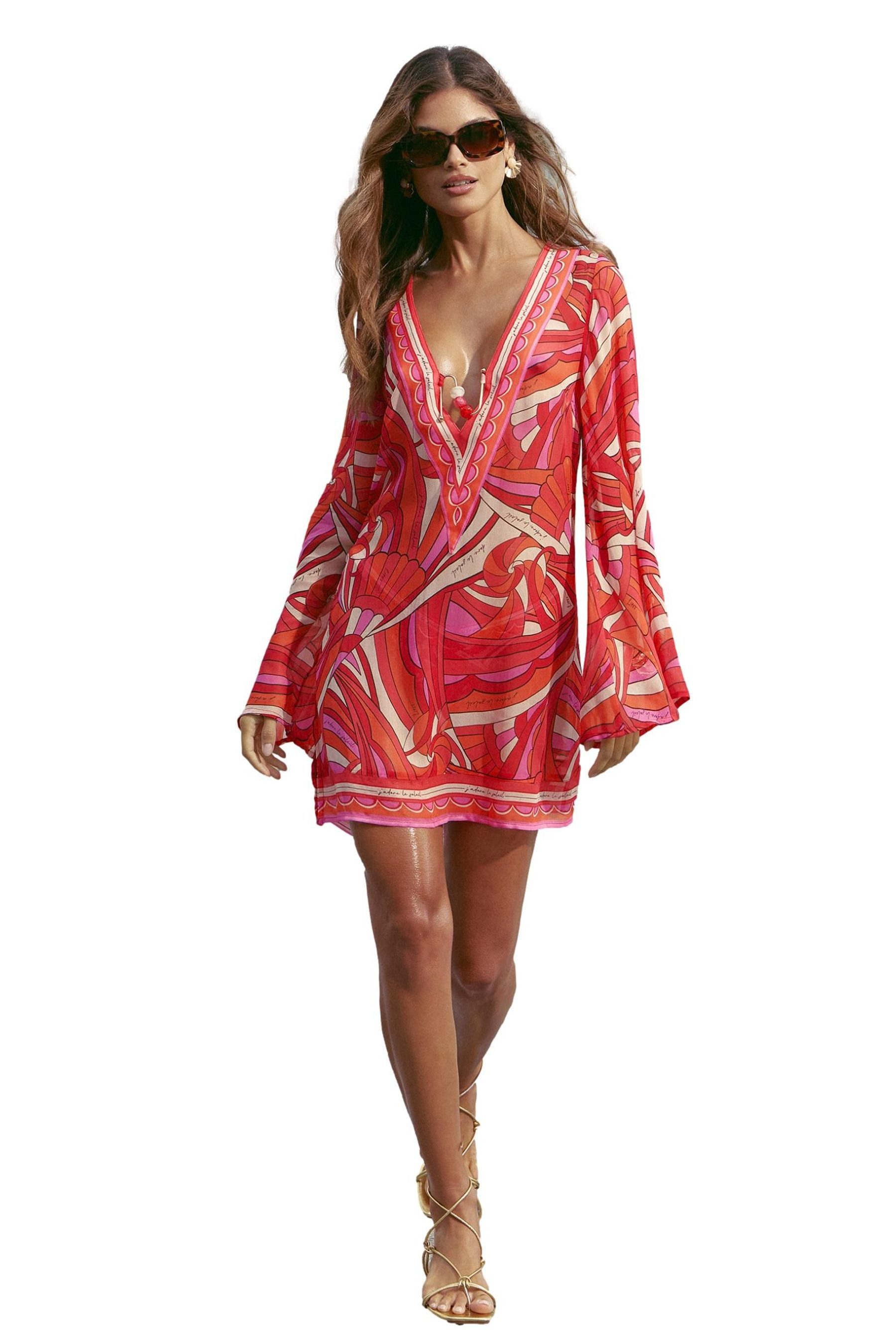 LIPSY Strandkleid Lipsy Kaftan mit Blumen-Print (1-tlg)