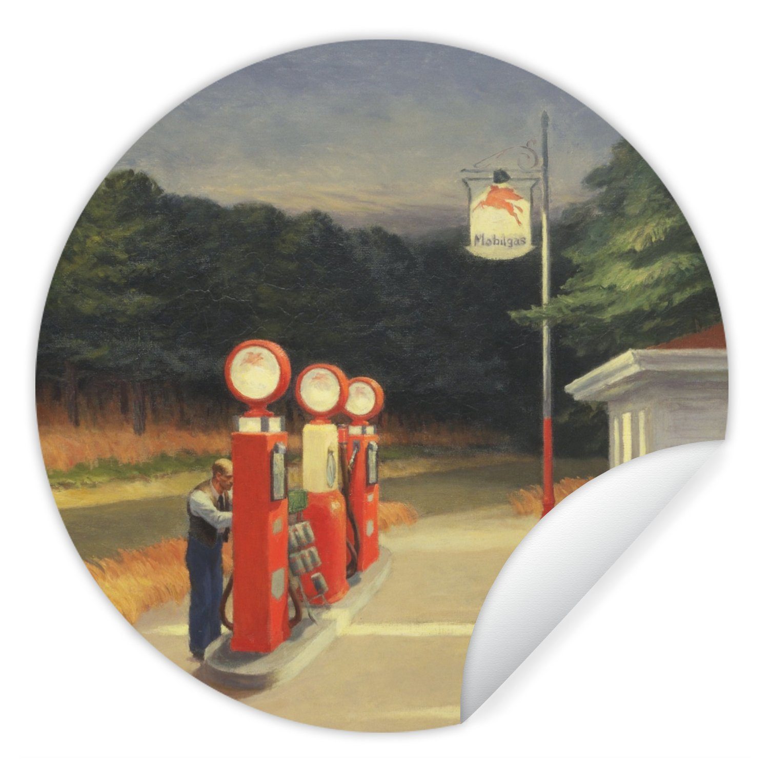 MuchoWow Wandsticker Benzin - Edward Hopper (1 St), Tapetenkreis für Kinderzimmer, Tapetenaufkleber, Rund, Wohnzimmer