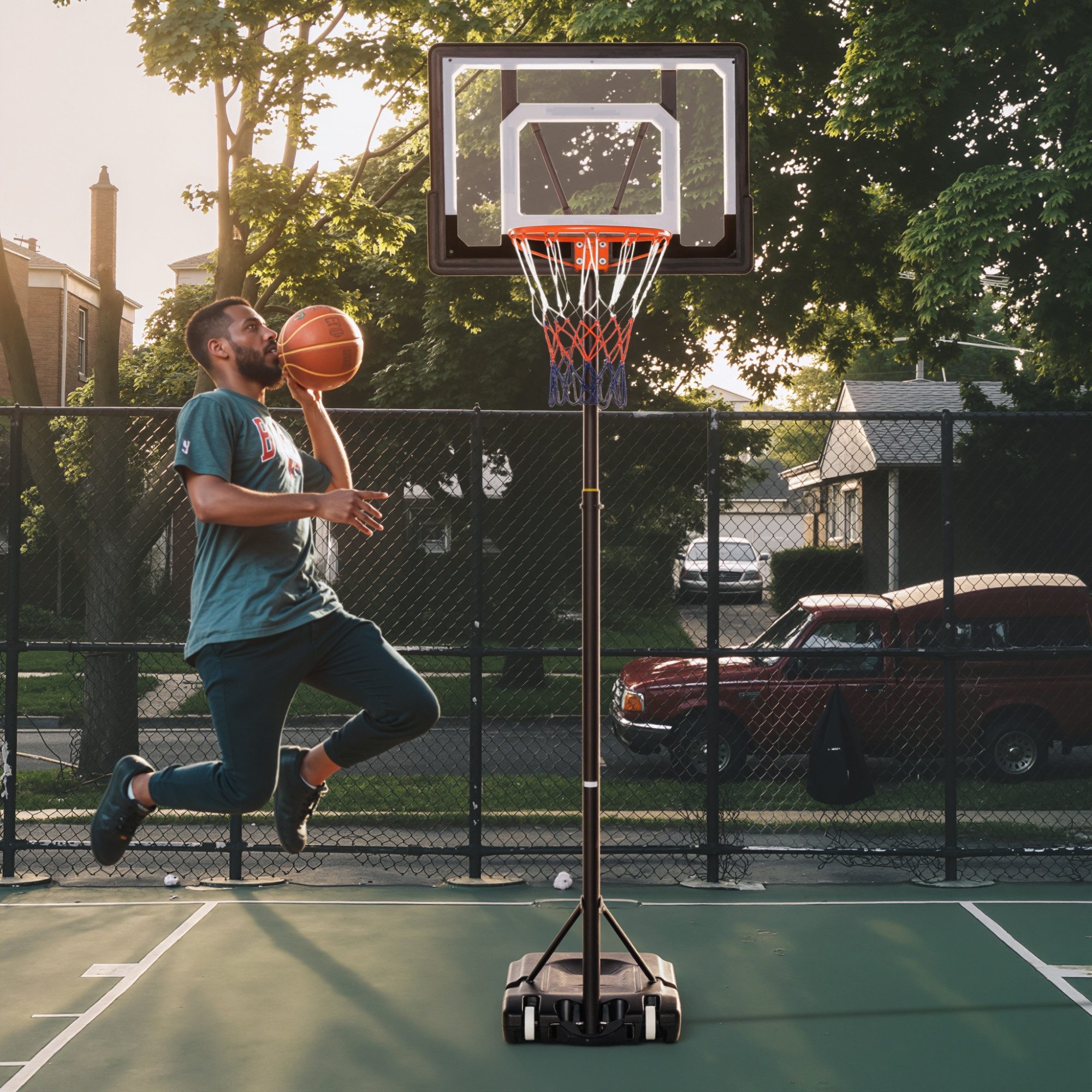 HOMCOM Basketballständer höhenverstellbar Basketballanlage Stahl PVC HDPE Schwarz (Set, 1-St., Basketballkorb mit Räder), 83B x 75L x 206-260H cm