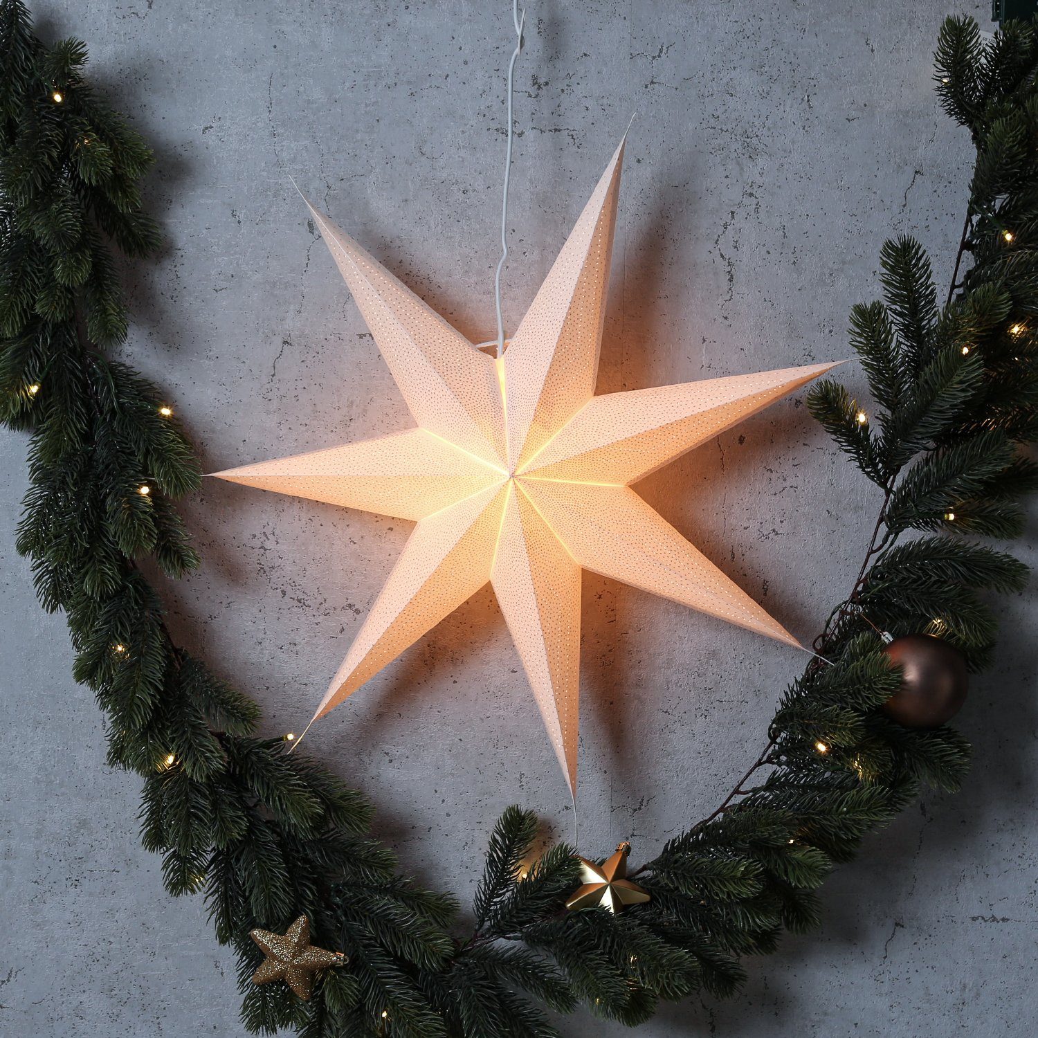 LED Papierstern weiß Stern Leuchtstern Faltstern E14 Weihnachtsstern hängend MARELIDA