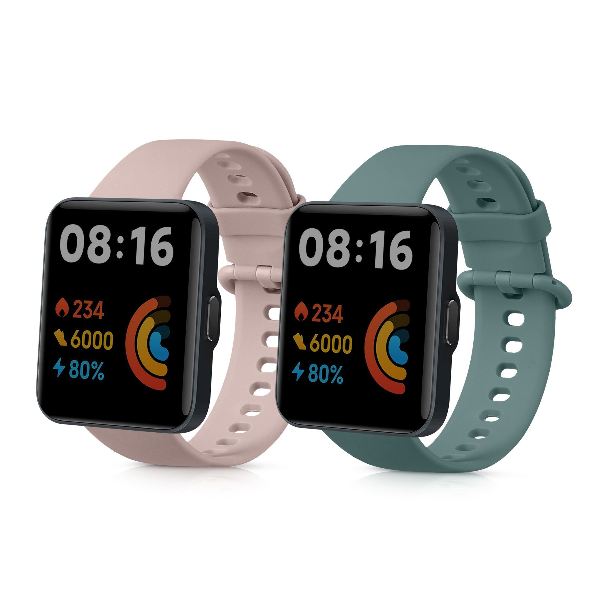 kwmobile Uhrenarmband 2x Sportarmband für Xiaomi Redmi Watch 2 Lite, Armband TPU Silikon Set Fitnesstracker Dunkelgrün