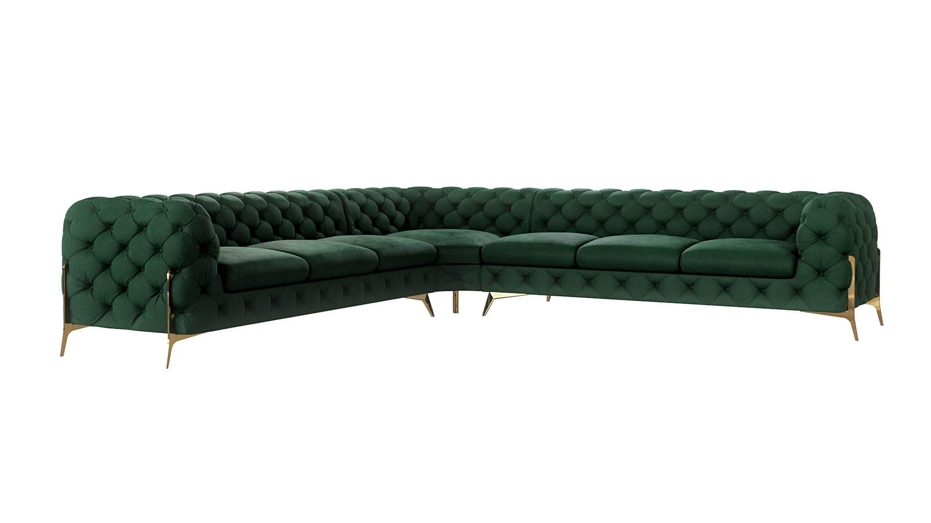 S-Style Möbel Ecksofa Ashley, Chesterfield mit Goldenen Metall Füßen, mit Wellenfederung