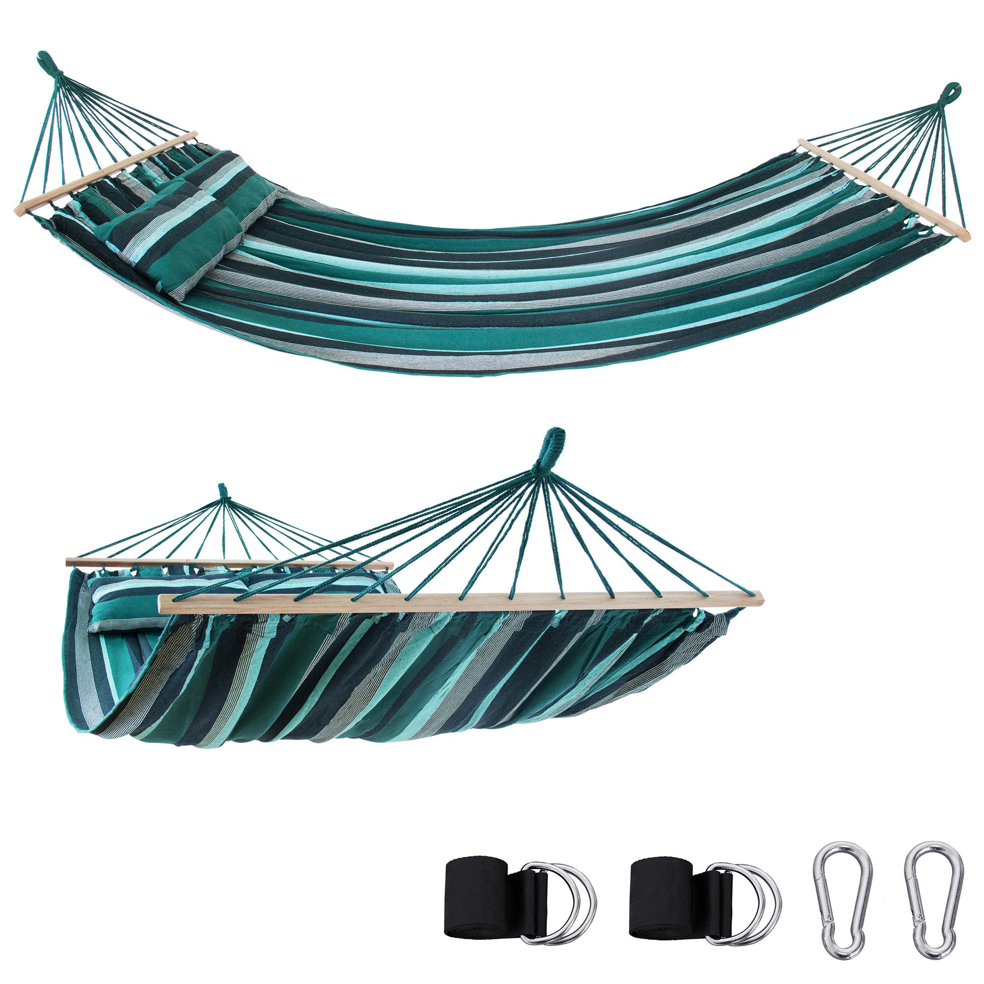 Stabhängematte Kauai Smaragd Hängematte mit Stangen 240x160cm 300kg Kissen