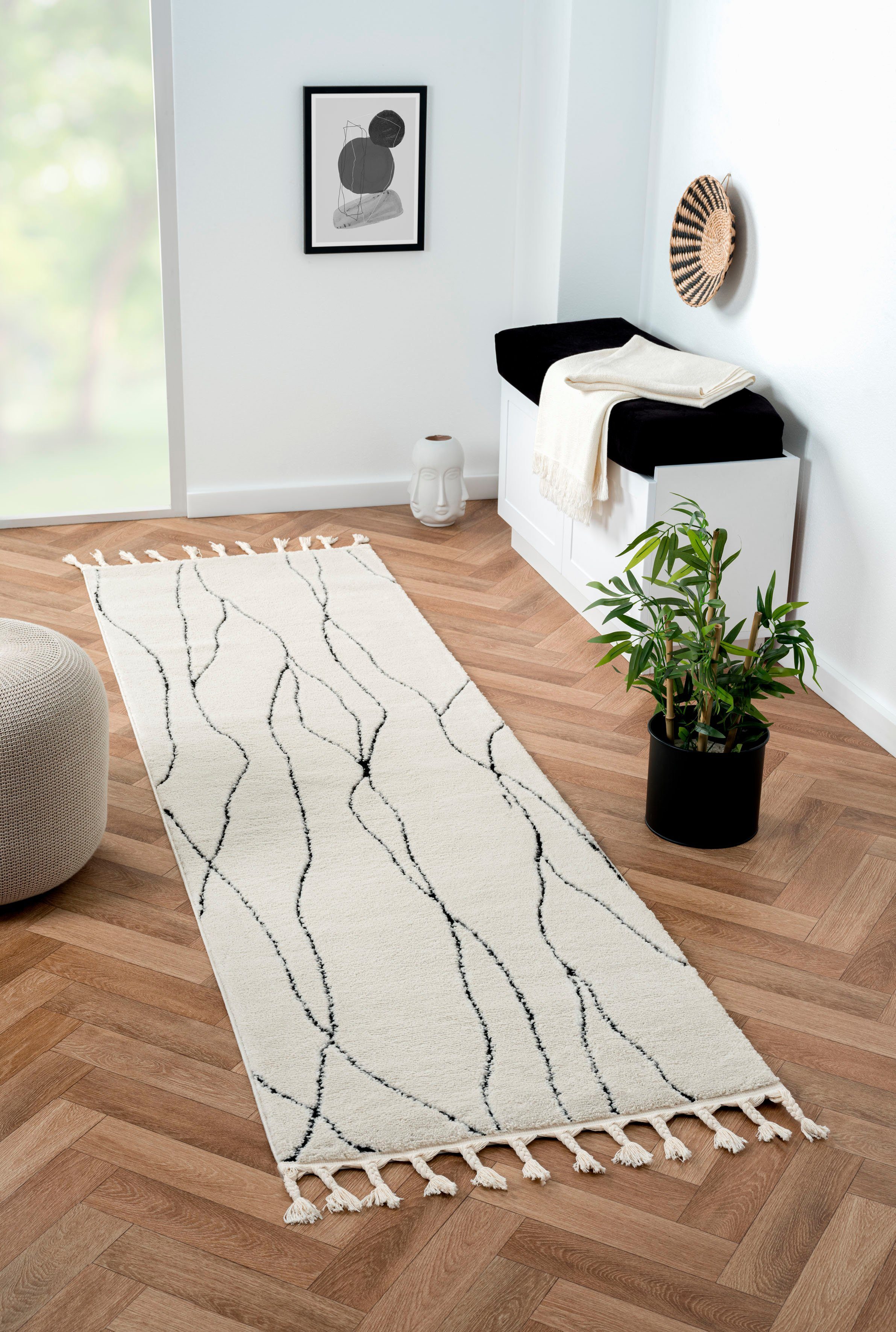 Myflair Möbel & Accessoires Hochflor-Läufer Moroccan Handwrite, rechteckig, Höhe: 24 mm, modern, marokkanisches Design, flauschig weich, mit Fransen