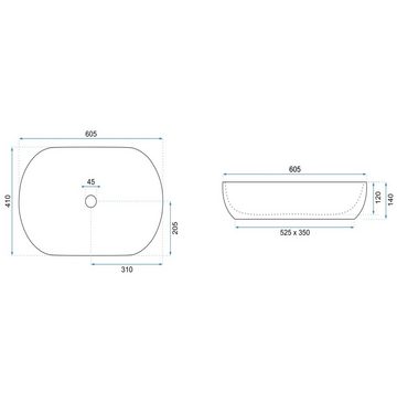 wohnwerk.idee Aufsatzwaschbecken Waschbecken Marmor Optik Schwarz Matt 60,5x41cm