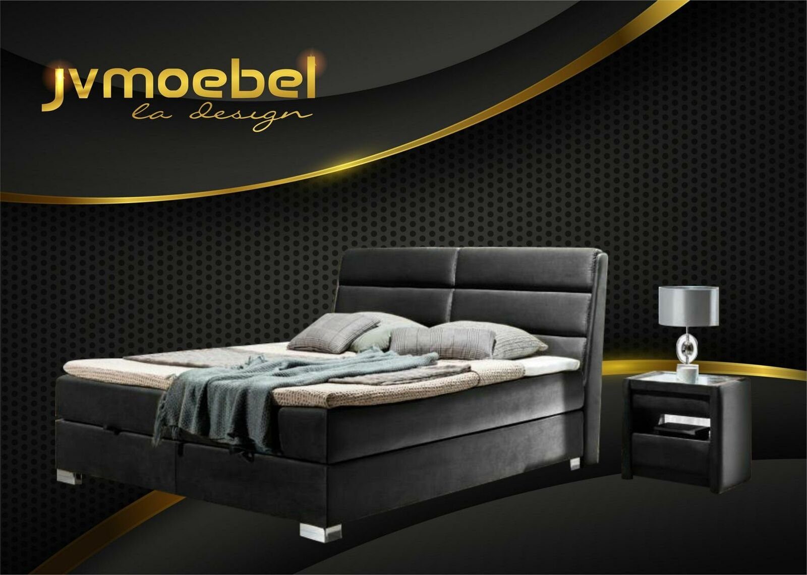 JVmoebel Bett, Schlafzimmer Luxus Boxspring Bett Betten Doppel Stoff 160 x 200cm Schwarz