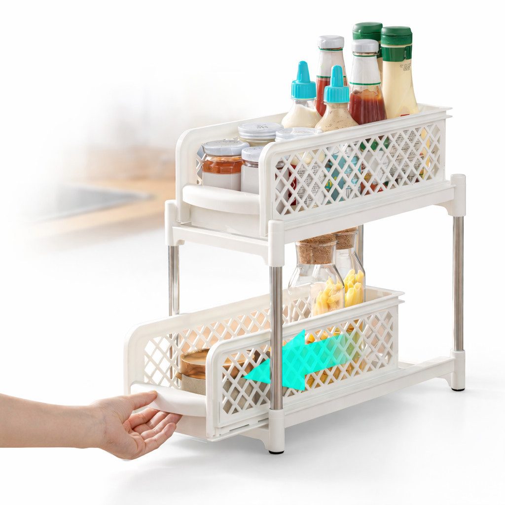 Creliv Aufbewahrungskorb Standregal mit 2 Körben – Ordnungssystem für Küche & Bad