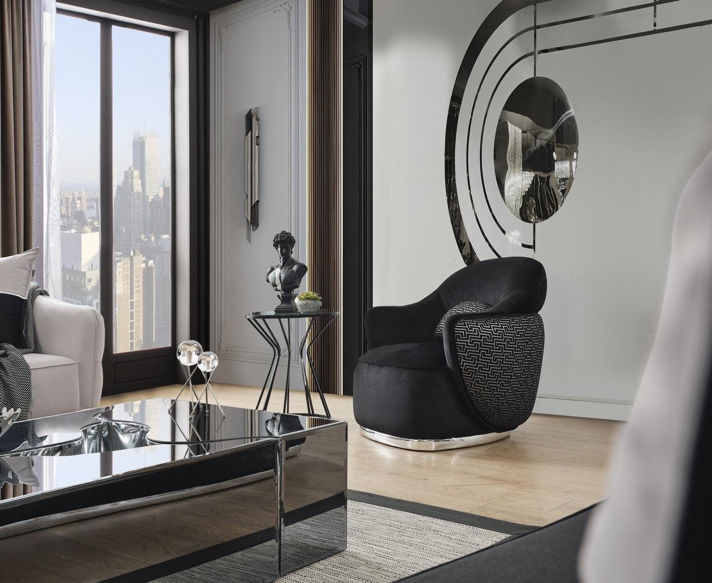 JVmoebel Sessel Sessel Design Polster Textil Design Modern Holz Wohnzimmer schwarz