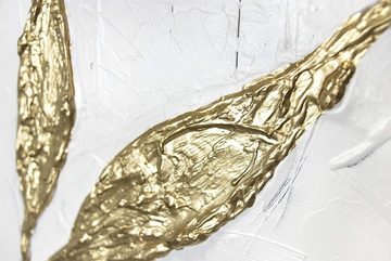 YS-Art Gemälde Goldener Zweig, Blumen, Leinwand Bild Handgemalt Zweig Blumen Gold mit Rahmen