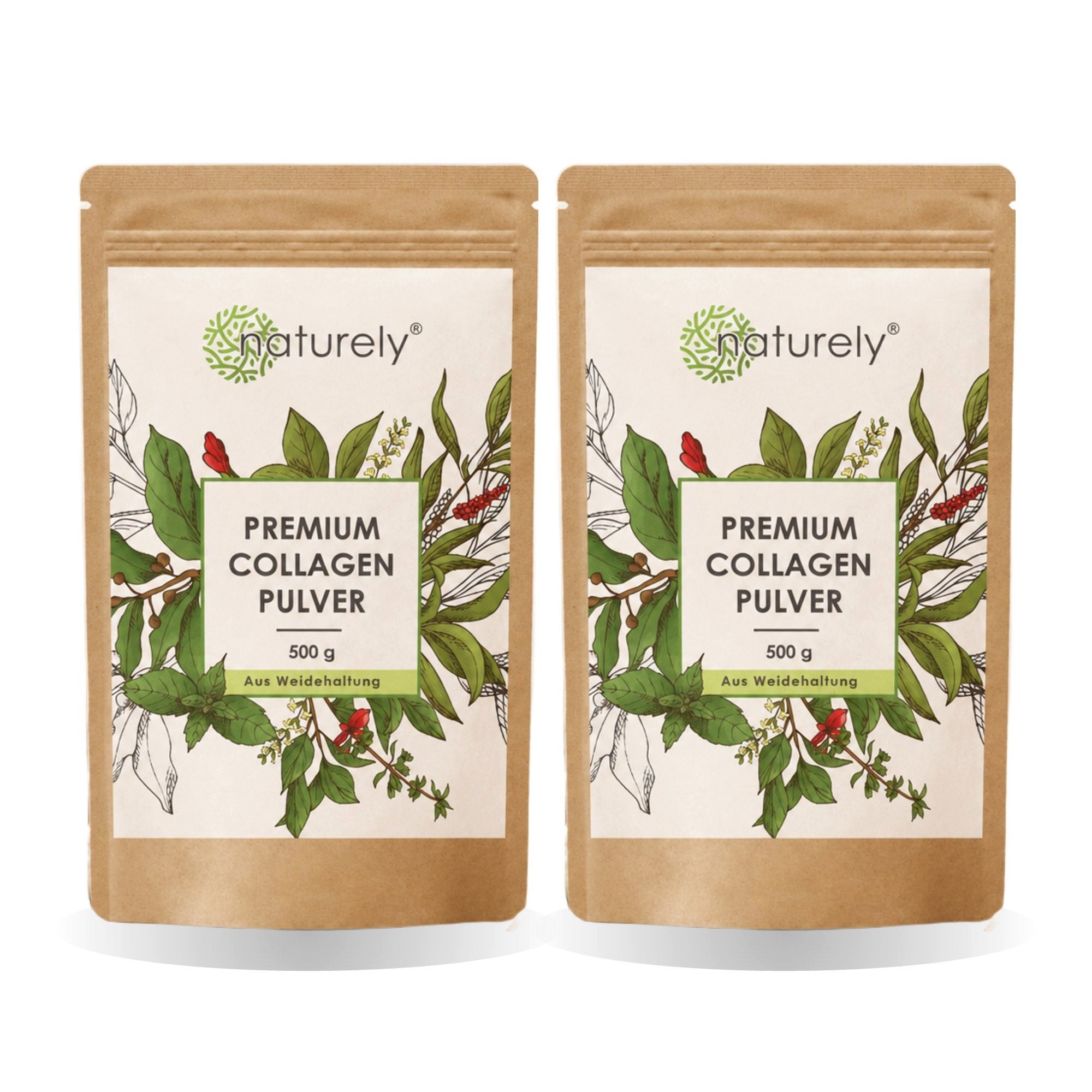 Yes Vegan Kollagen hydrolysiert, Collagen Peptide vom Weiderind Pulver, 2 er Spar-Set à 500 g, laktosefrei, glutenfrei