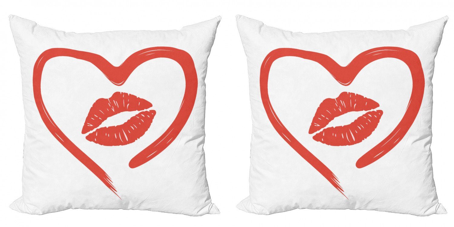 Kissenbezüge Modern Accent Doppelseitiger Digitaldruck, Abakuhaus (2 Stück), Kuss Romantik Leidenschaft Lippenstift | Kissenbezüge