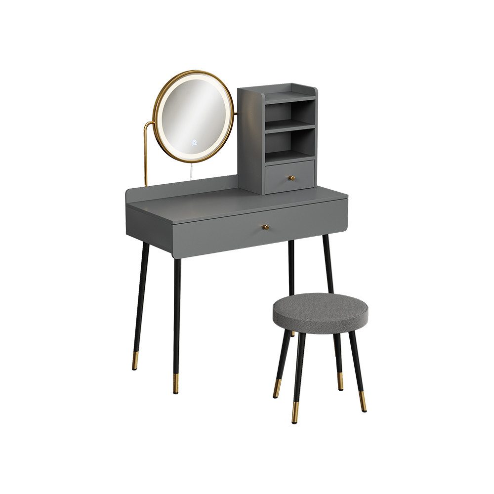 Vicco Schminktisch Mirela, Grau, 90 cm mit LED-Spiegel und Hocker (2-St)