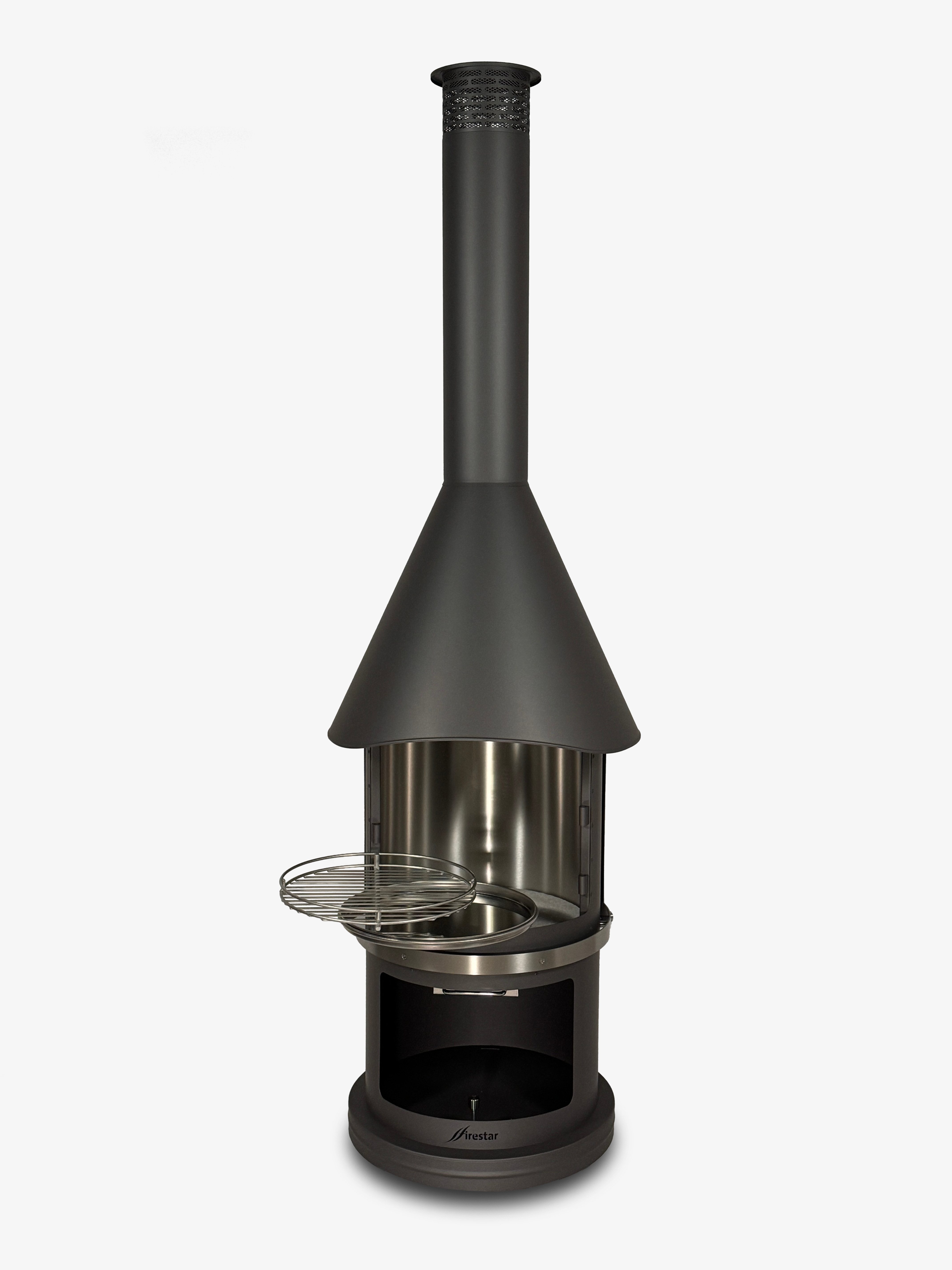 Firestar Gartenkamine Grillkamin DN 650 Swing 3. Generation NEU Edelstahl dunkelgrau Grillkamin Kamin, inklusive Grillrost und Fettschutzpfanne