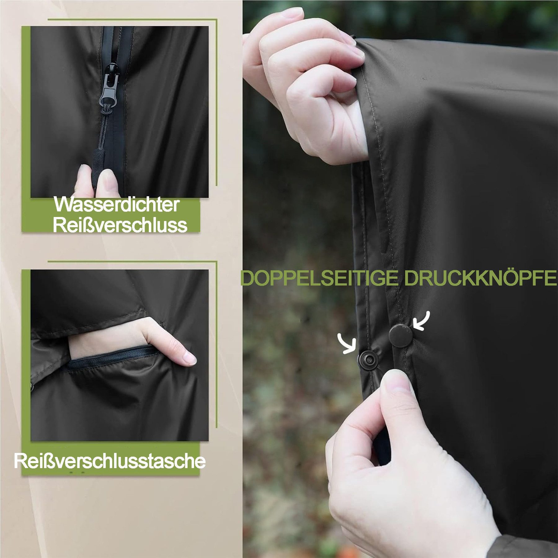 Mutig Regenmantel Regenjacke Regenponcho, Unisex Wiederverwendbar, Tragbarer Regenmantel (Wasserdicht Regencape Atmungsaktiv, Reisen, Wandern, Radfahren, Camping, für Outdoor-Aktivitäten,wie Bergsteigen,Wandern, Picknick,Angeln)