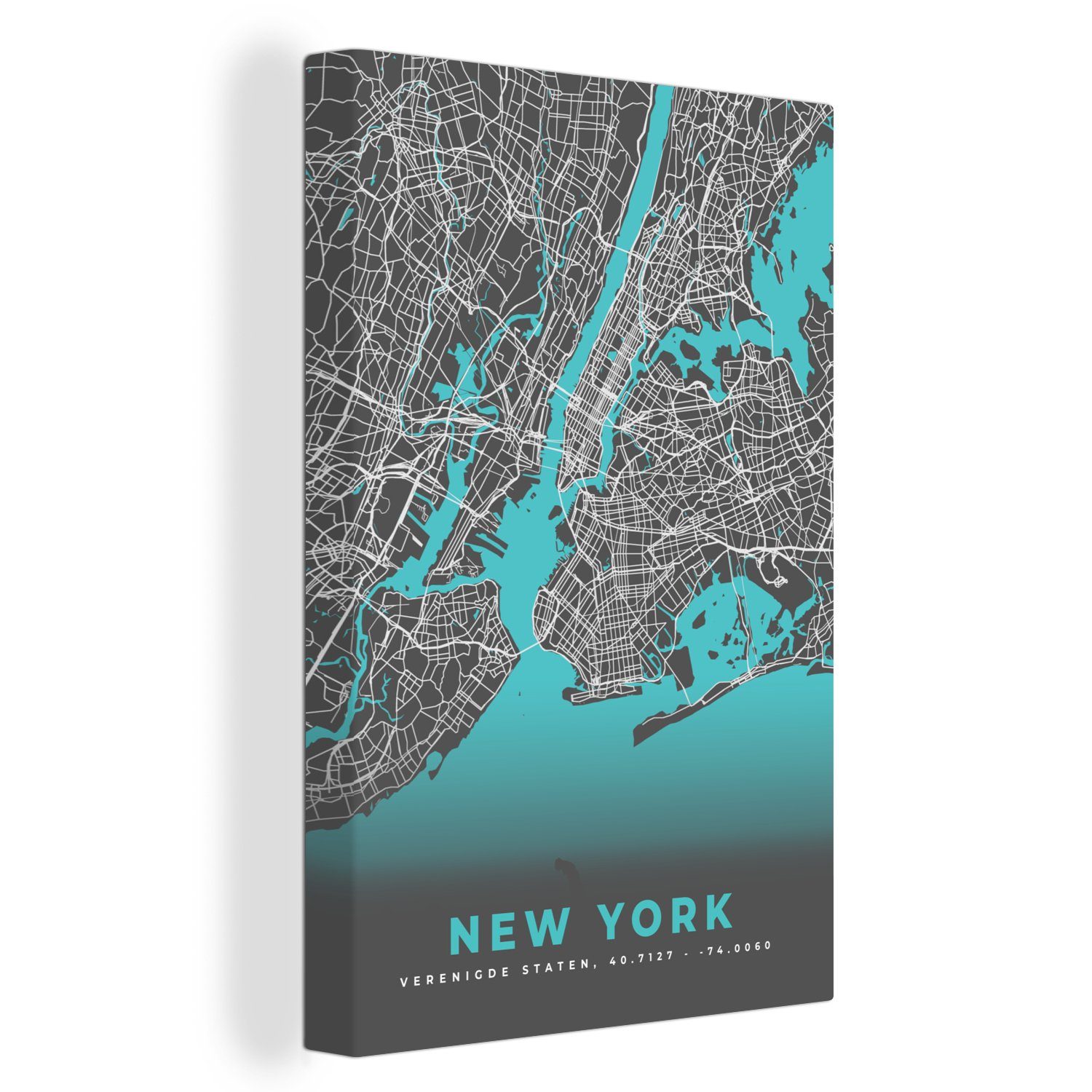 OneMillionCanvasses® Leinwandbild New York - Stadtplan - Blau - Karte, (1 St), Leinwandbild fertig bespannt inkl. Zackenaufhänger, Gemälde, 20x30 cm