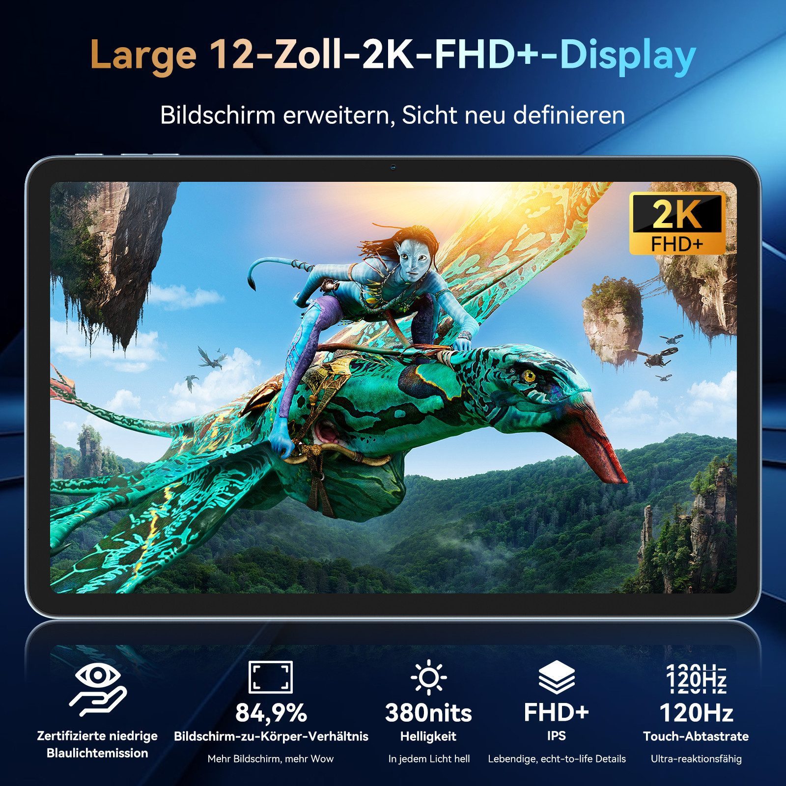 blackview 12'' Mega2 Android 15 WiFi Set 256GB 9000mAh 2K 90Hz incl. Stift/Hülle Tablet (12", 256 GB, Android 15, Android 15, 36(12+24)GB RAM, 256GB,16MP+8MP,5G WiFi/Face ID/Gemini Al)