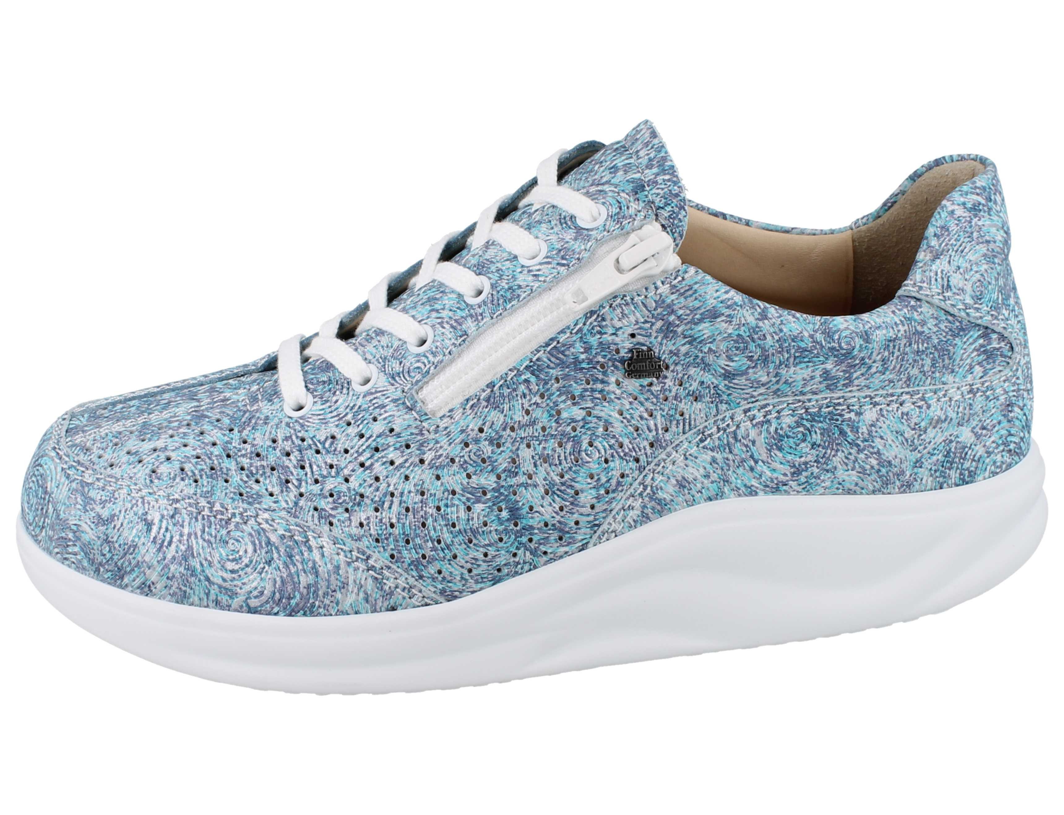 Finn Comfort FINN COMFORT FINNAMIC Oze Damen Halbschuhe blau silber geprägtes Schnürschuh