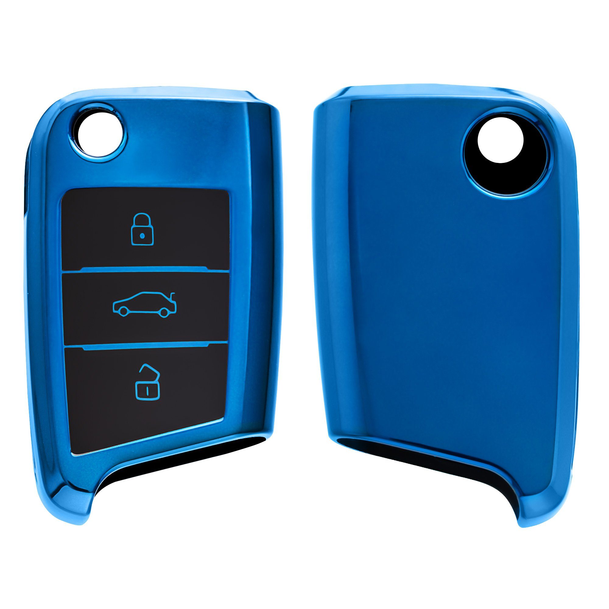kwmobile Schlüsseltasche Autoschlüssel Hülle für VW Golf 7 MK7, Schlüsselhülle Silikon Case Schlüssel Cover Hochglanz Blau