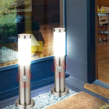 etc-shop LED Außen-Stehlampe, Leuchtmittel inklusive, Warmweiß, 2x LED Außen Bereich Steh Lampen Garten Strahler Bewegunsgmelder-