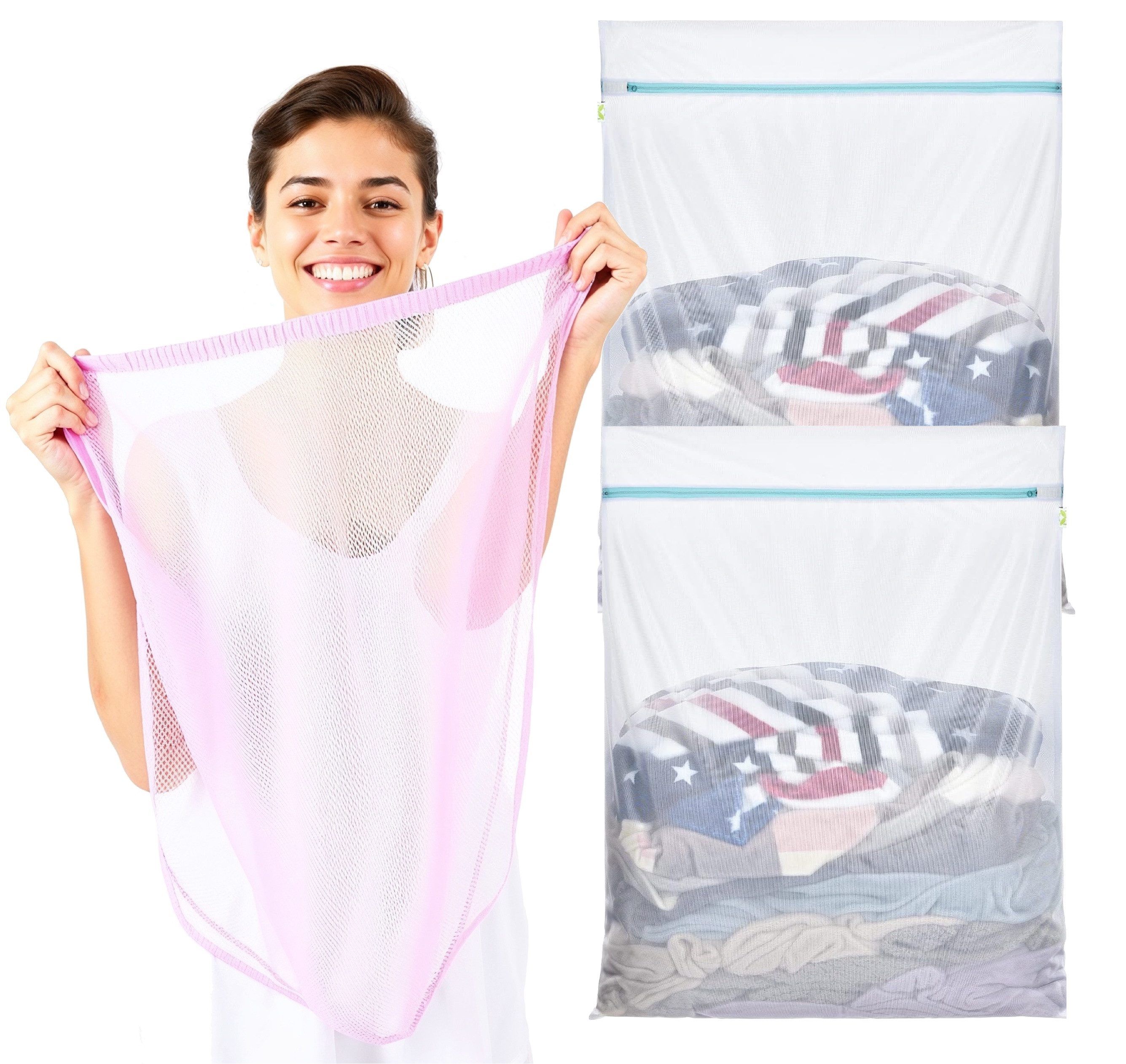 Wäschenetz 2x XXL Wäschenetz Set 60x90 cm - Waschsack mit Reißverschluss