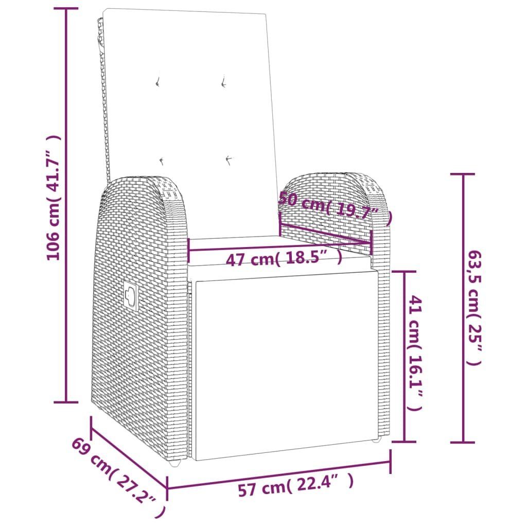 DOTMALL Gartenstuhl (Set, 2 Verstellbarer St), Auflage Rückenlehne, Grau inkl. Polyrattan