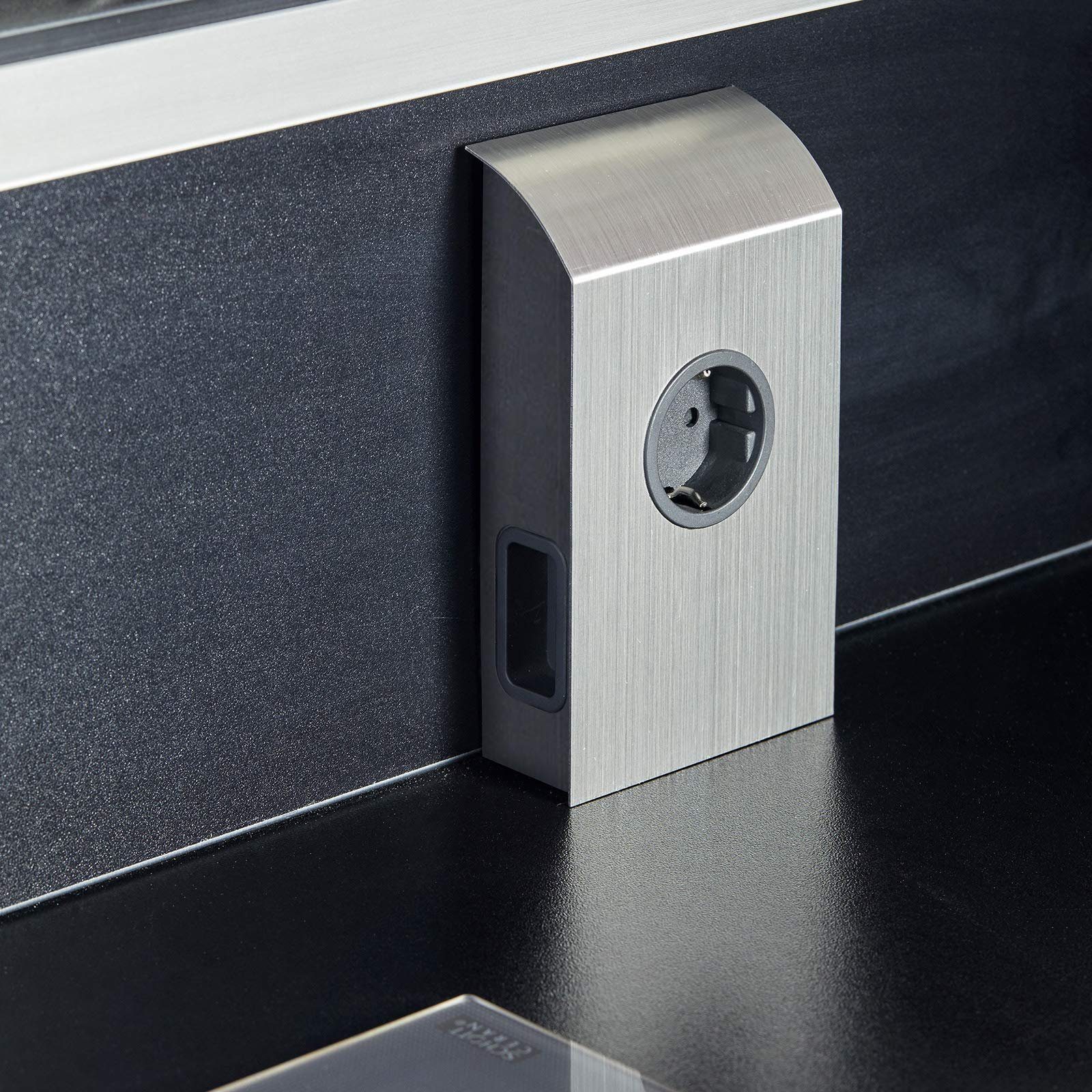 Thumbnail - SO-TECH® Unterbau- Anbausteckdose 1x Schuko / 2x Euro / 2x USB Einbau-Tischsteckdose, Oberfläche: Edelstahloptik gebürst...