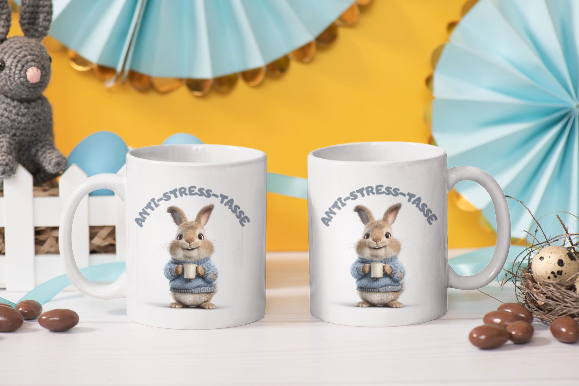 WS-Trend Tasse Anti Stress Hase Häschen Kaffeetasse Teetasse Tasse Geschenkidee, Keraik