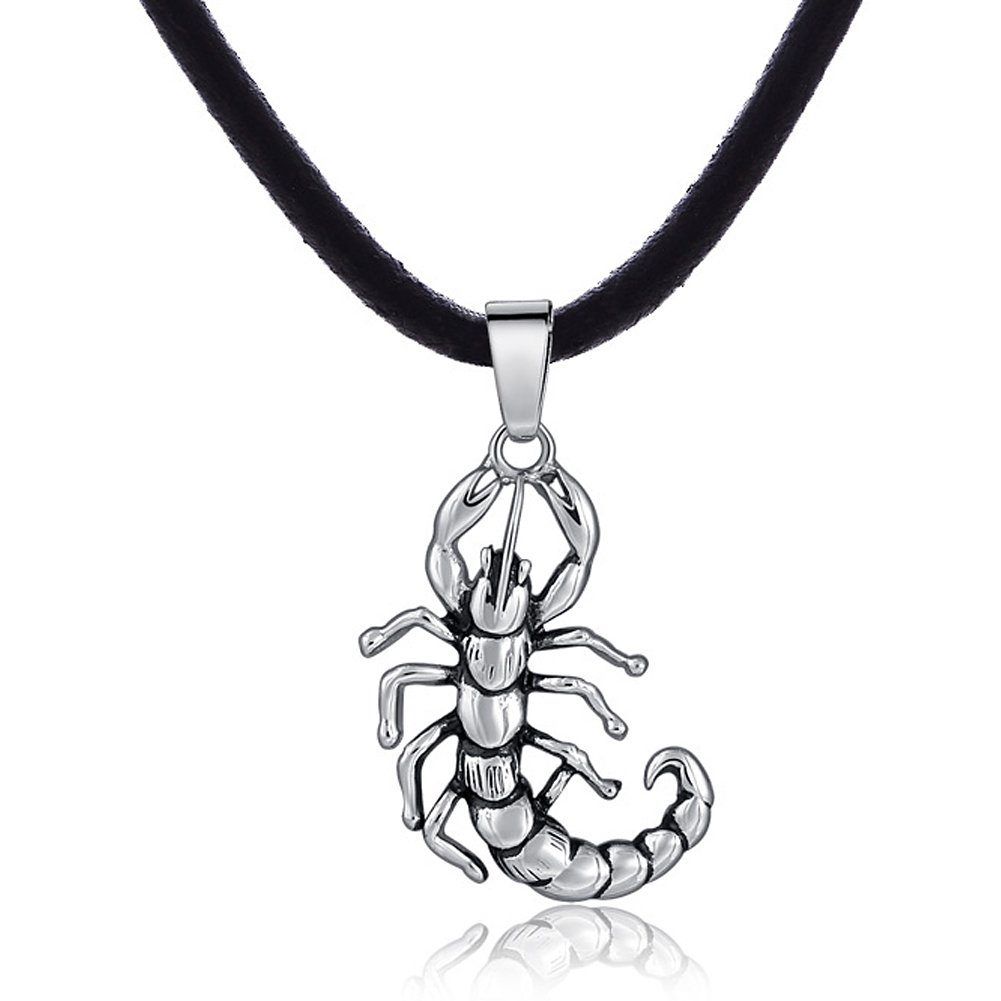 DonDon Kette mit Anhänger Lederkette Halskette 50 cm (1-tlg), Herren-Halskette mit Lederband, maskuline Anhänger, im Samtbeutel Skorpion