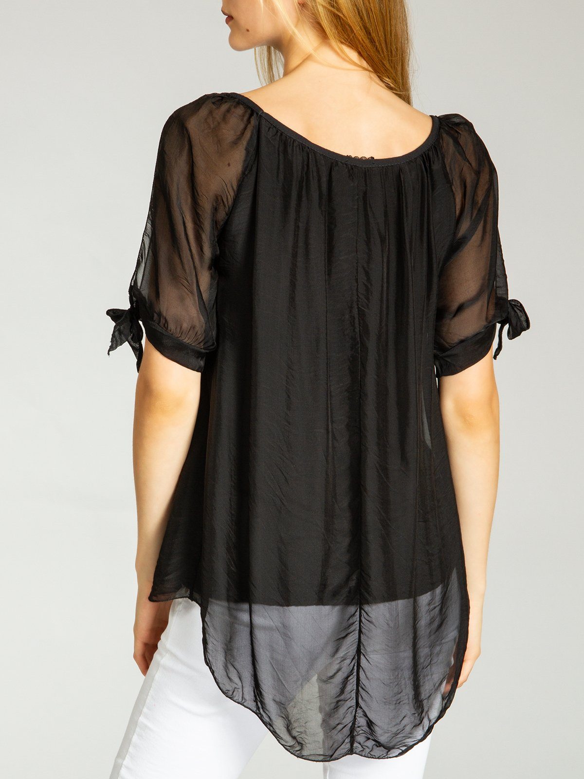 schwarz Seidenanteil elegante mit Shirtbluse Sommer Caspar leichte Bluse lange Damen BLU020