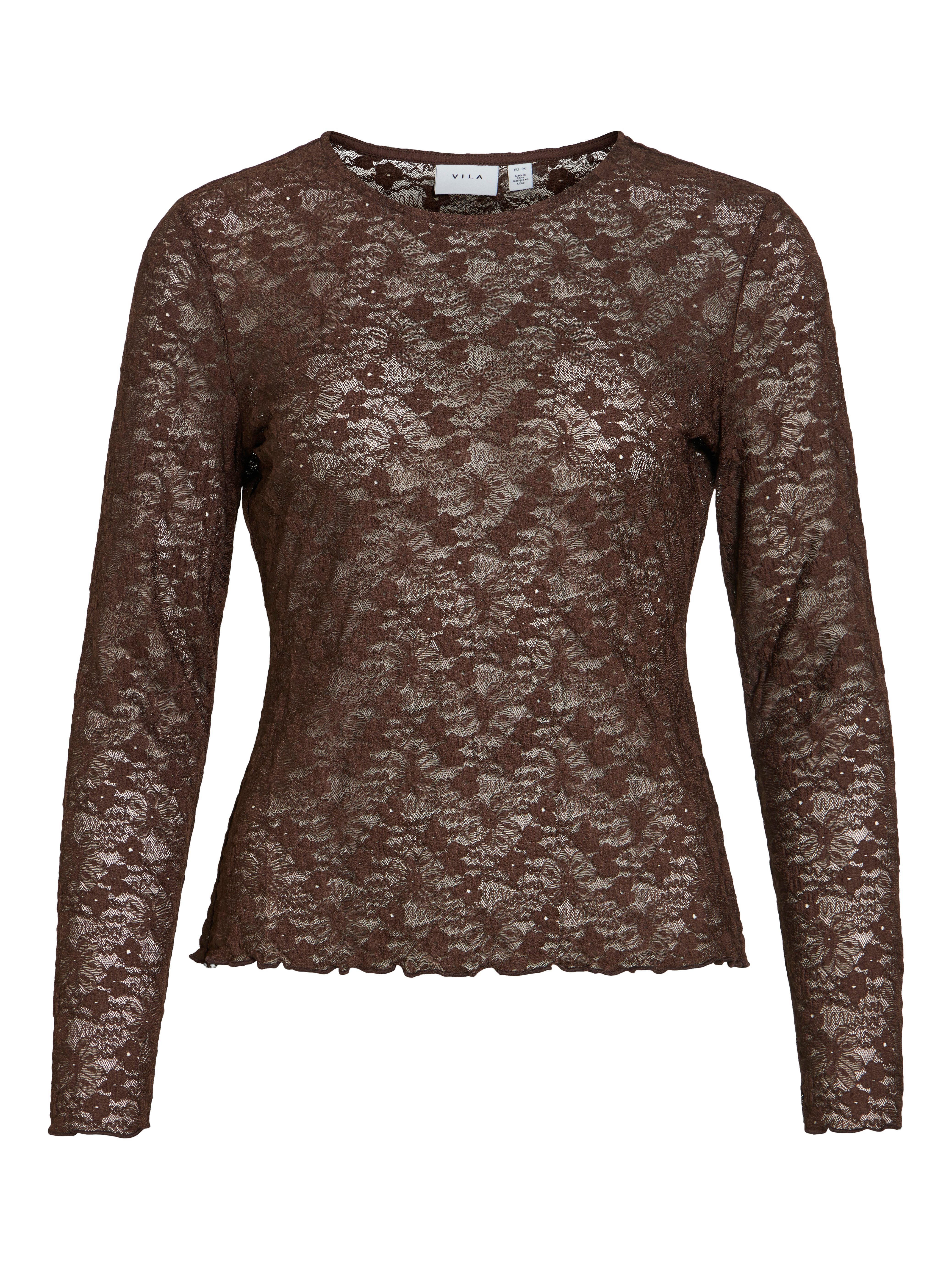 Vila Spitzenshirt VIFAY O-NECK L/S TOP - NOOS Materialmix, enger Schnitt – Bild 5 von 5